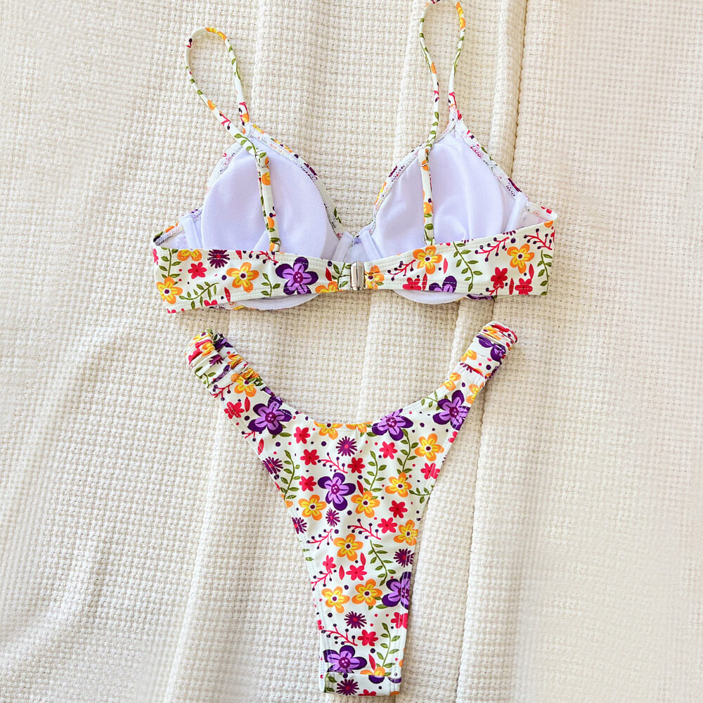 Premium Boho Floral Push-Up Bikini Set with Adjustable Straps