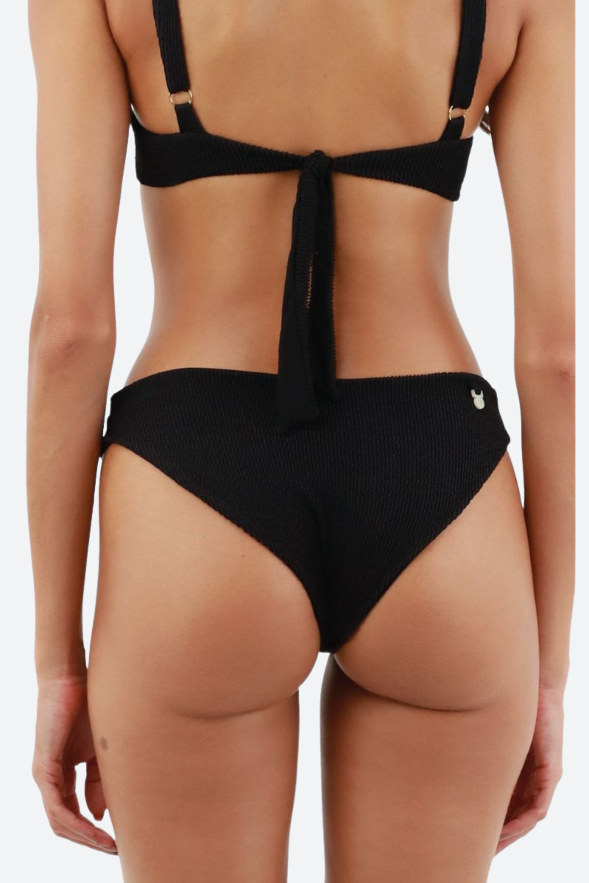 Premium Malai Textured Wave High-Waist Swim Bottom - Black