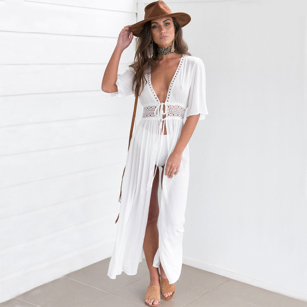 Ultimate Flirty Lace Crochet Chiffon Beach Cover-Up