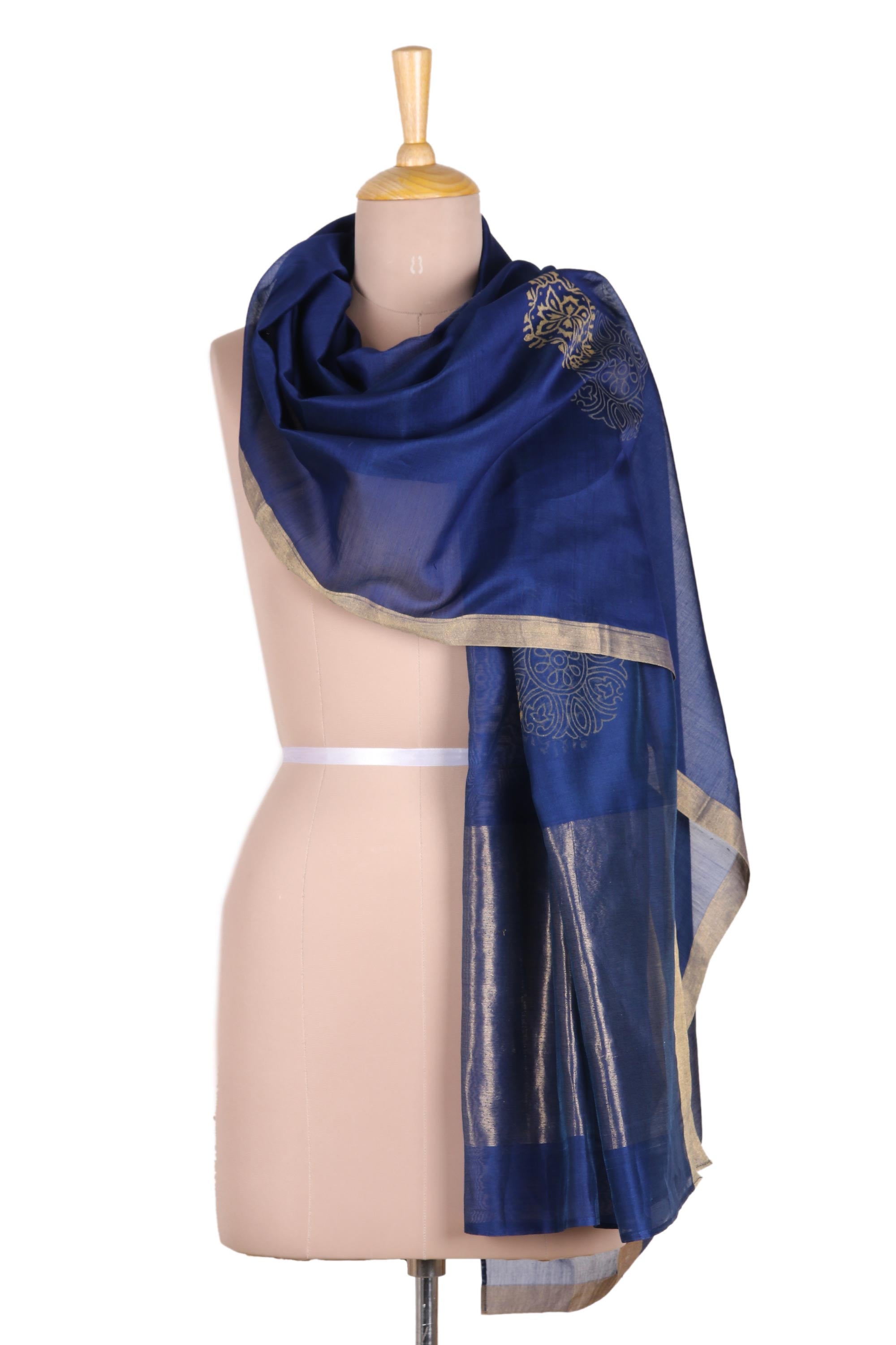 Premium Zari Elegance Shawl - Luxurious Cotton & Silk Blend with Golden Zari Embroidery