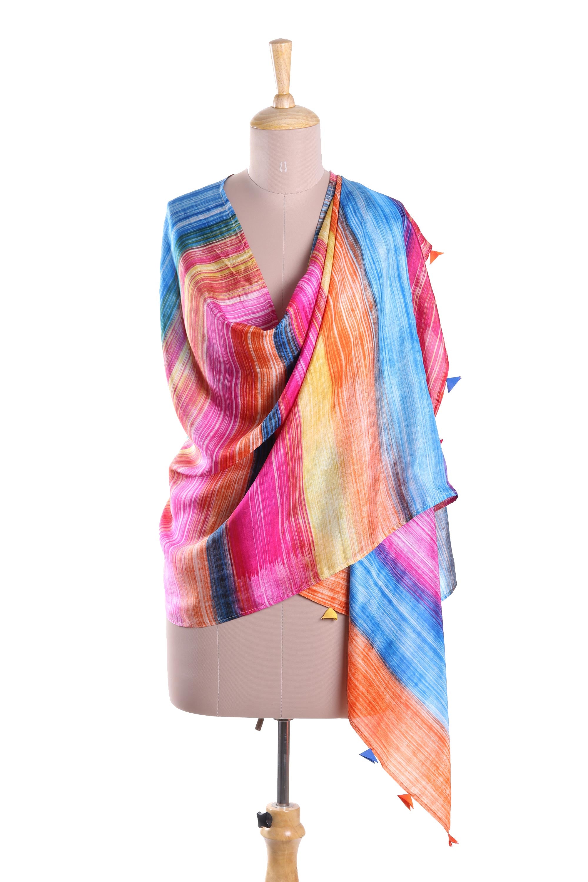 Premium Handcrafted Silk Shawl - Vibrant Multi-Color Striped Design