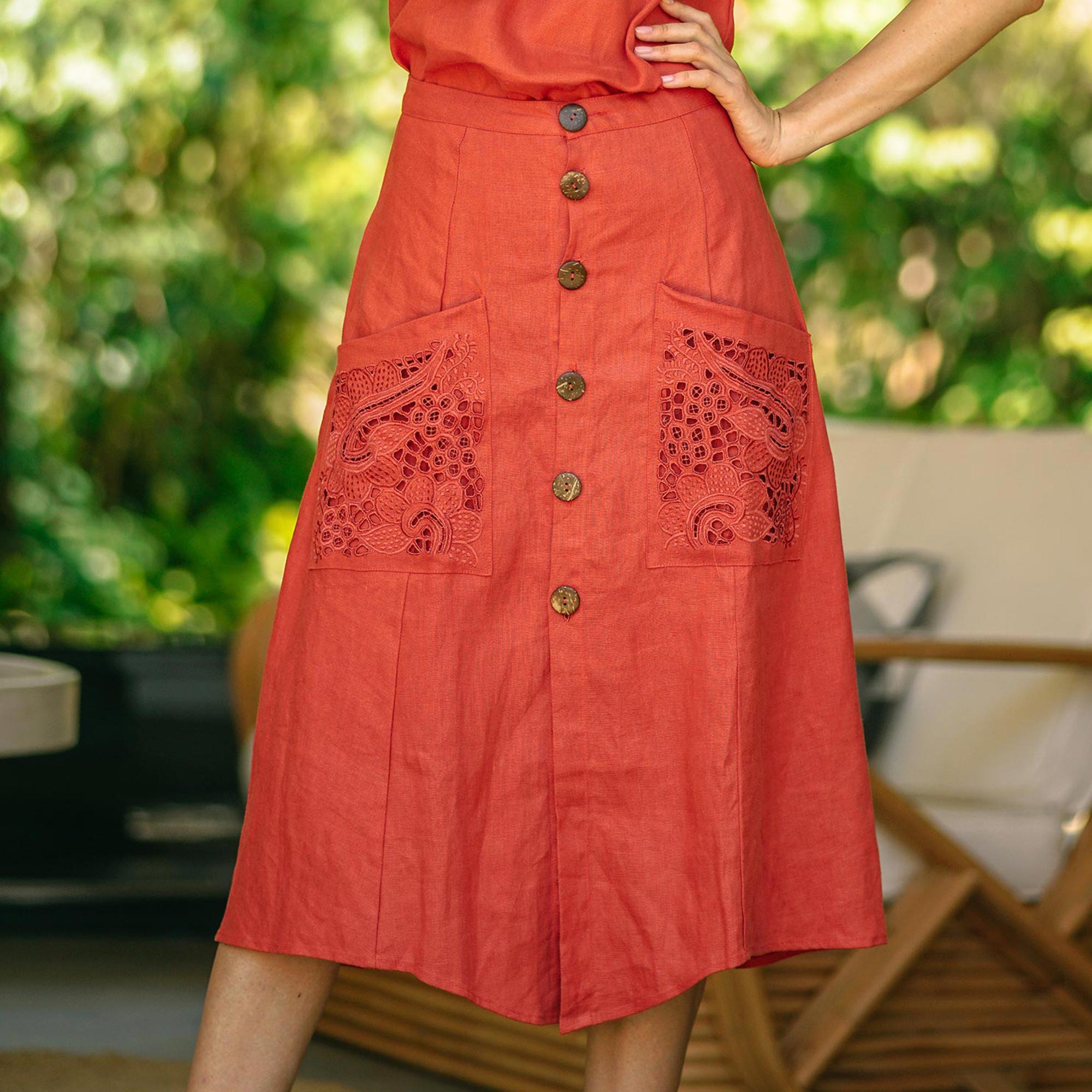 Premium Embroidered Linen Summer Skirt – Handcrafted in Bali