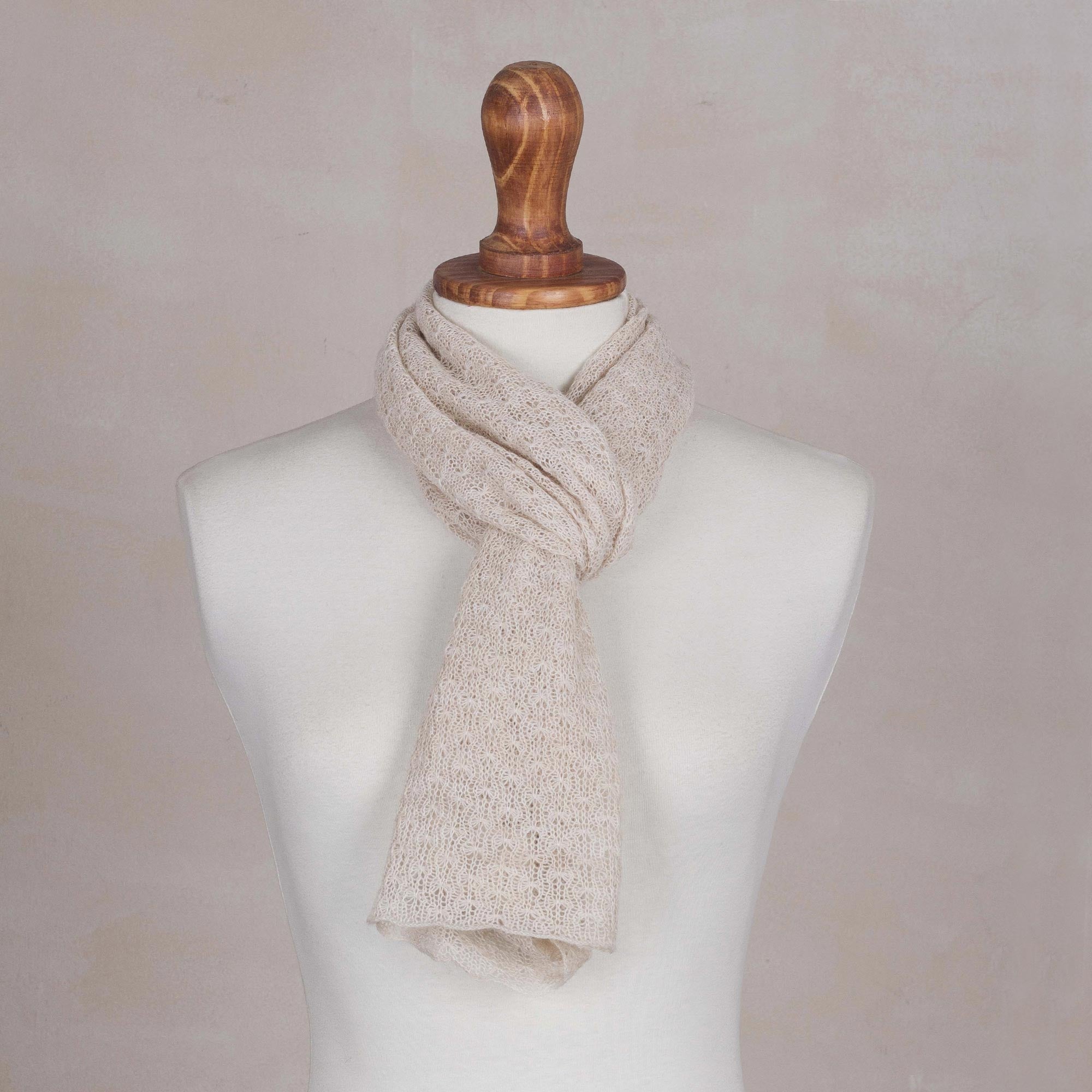 Premium Champagne Gossamer 100% Baby Alpaca Wrap Scarf – Handcrafted Luxury from Peru