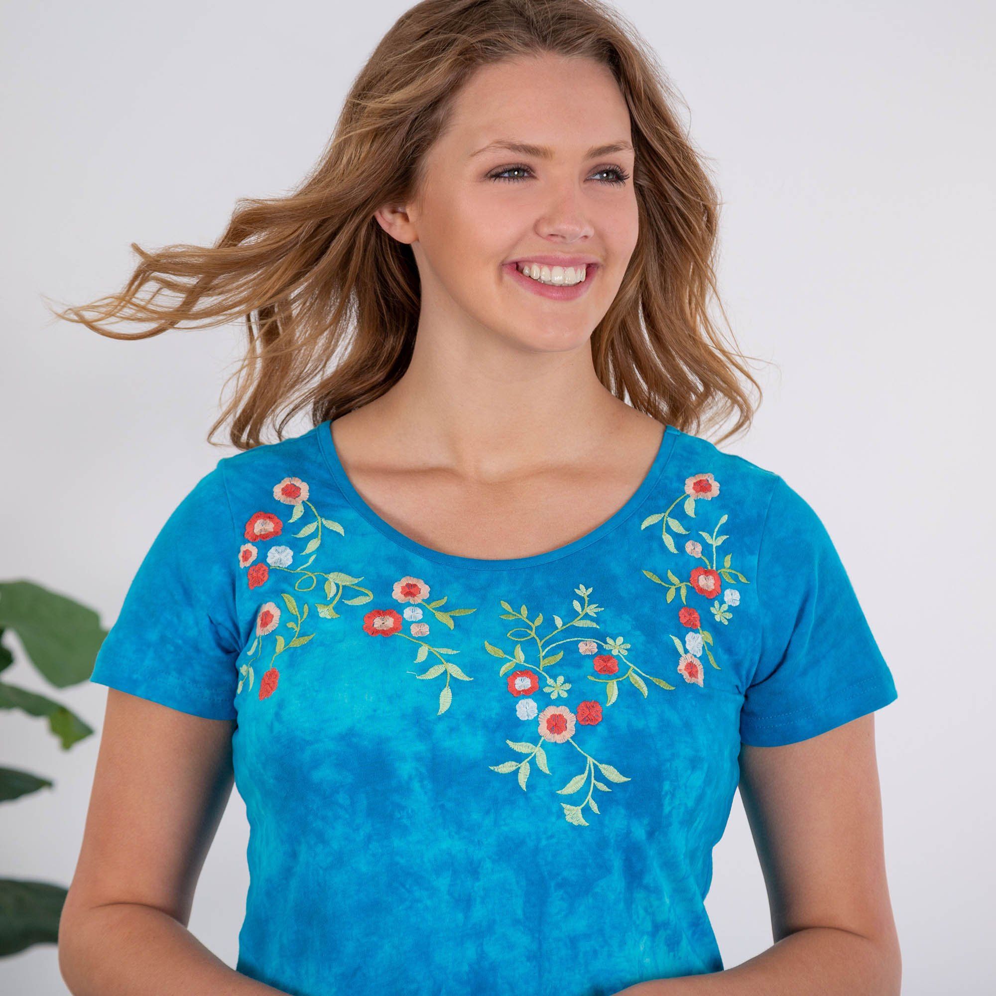 Premium Blue Sky Garden Tie-Dye Scoop Neck Tee