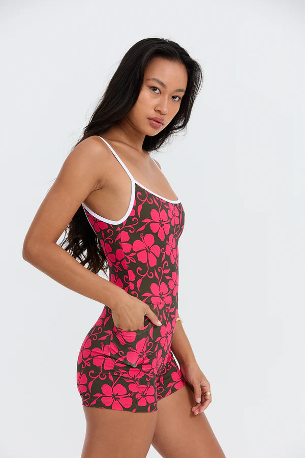 Premium Benoa Swim Square Neck Romper - Sustainable Activewear in Pupukea x Pink