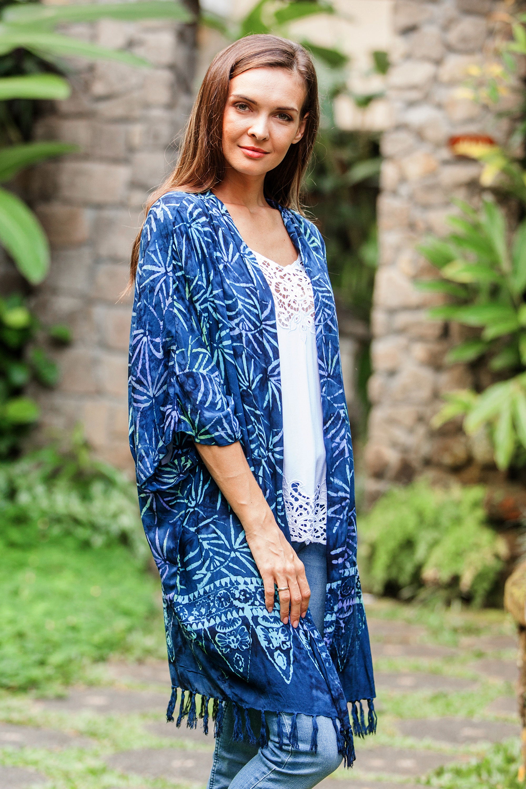 Premium Denpasar Blue Batik Kimono Jacket - Handcrafted in Bali