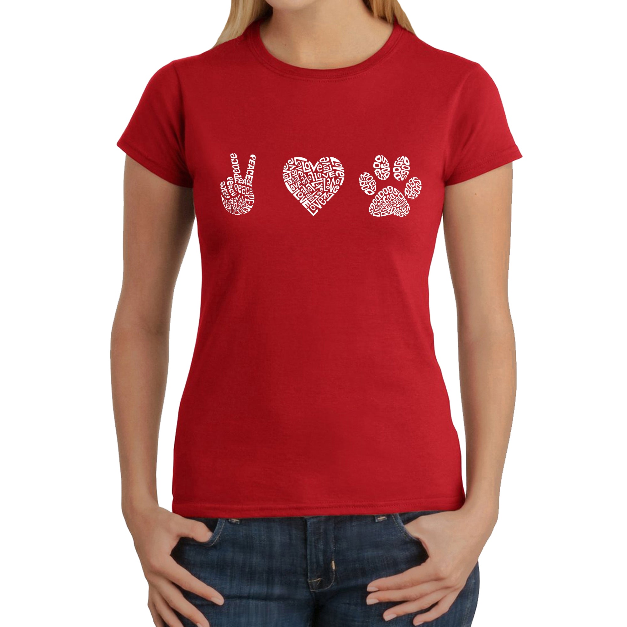 Premium Peace Love Dogs Women's Word Art T-Shirt - Ultimate Dog Lover Tee