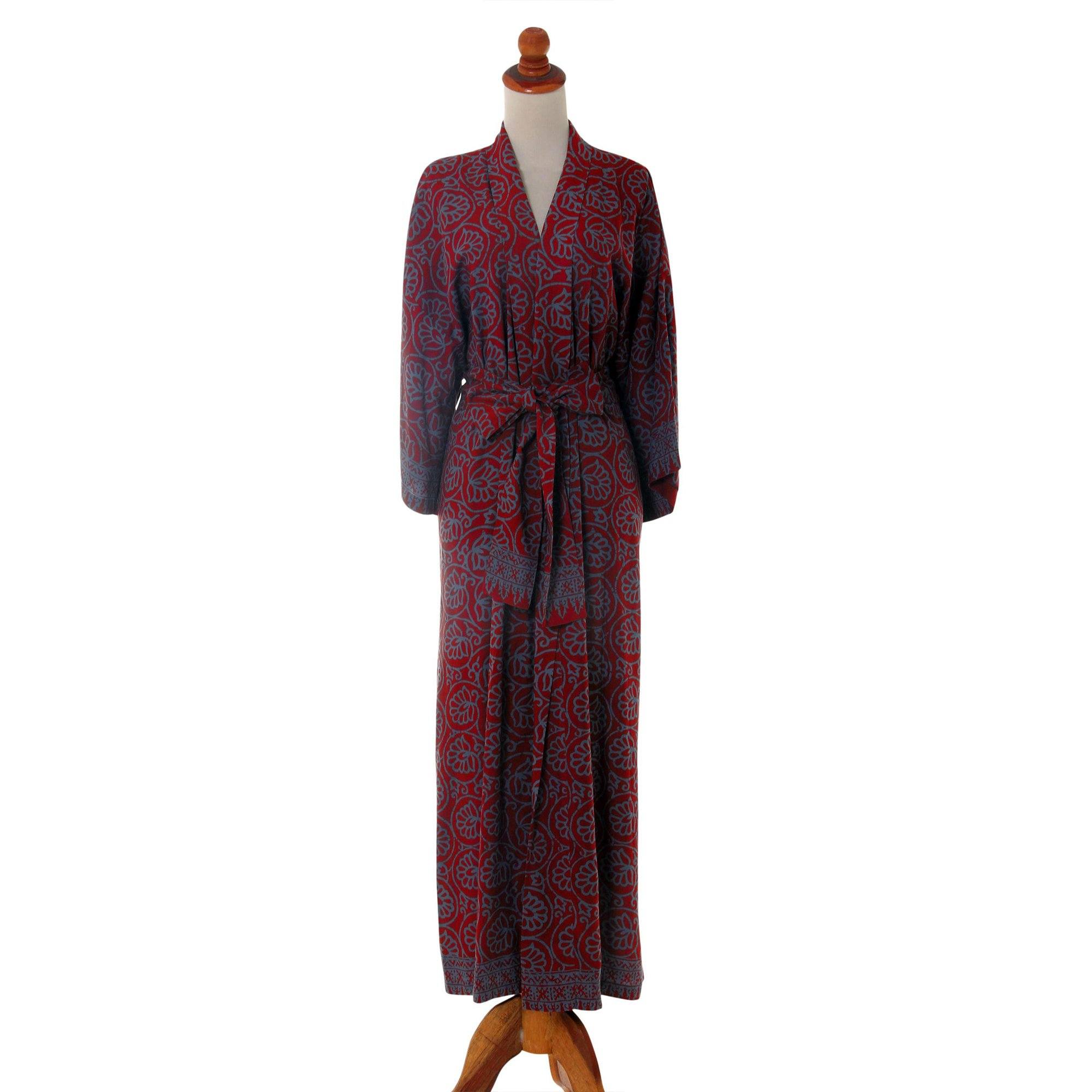 Premium Burgundy Floral Batik Robe - Ultimate Comfort & Style