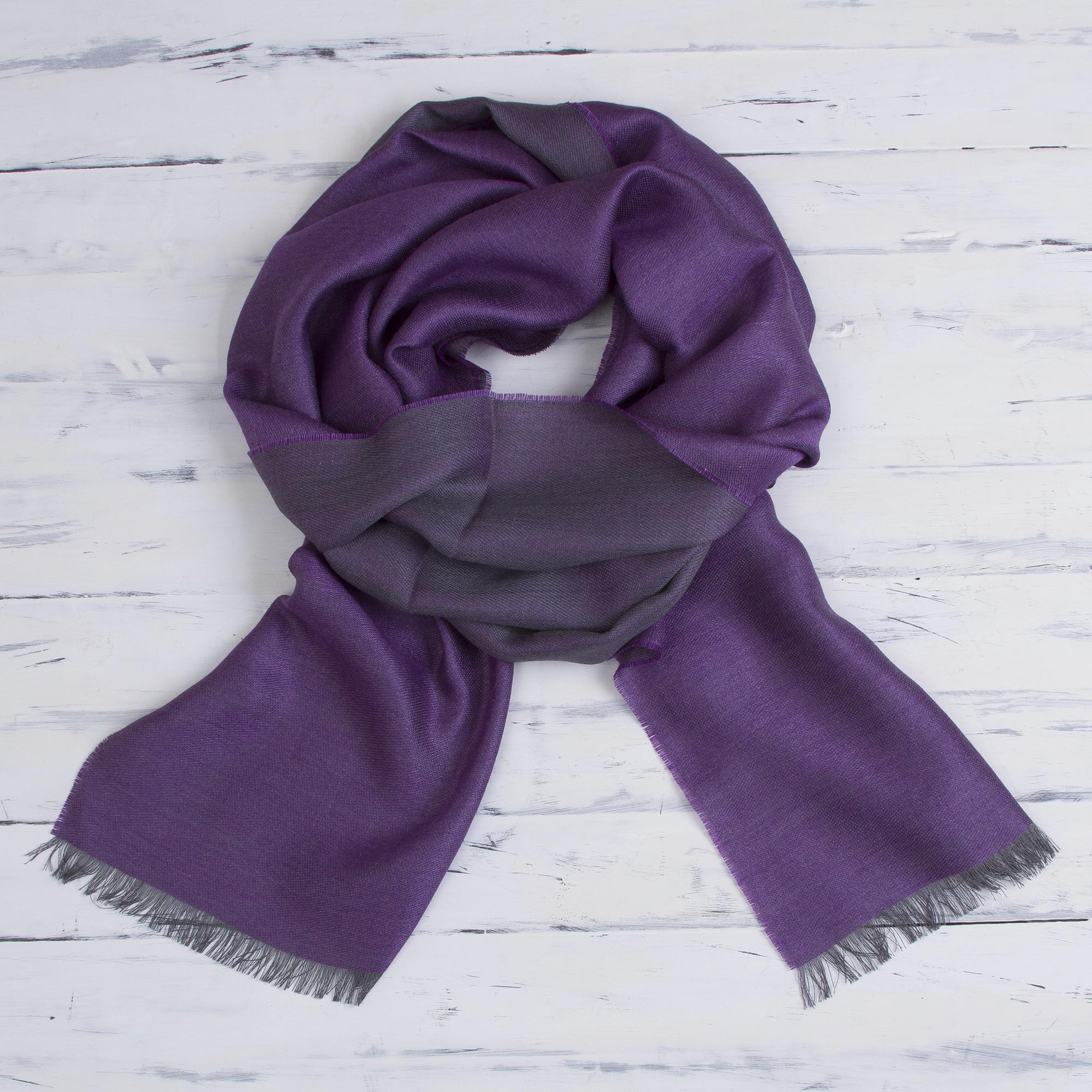 Premium Reversible Plum & Gunmetal Alpaca Silk Scarf