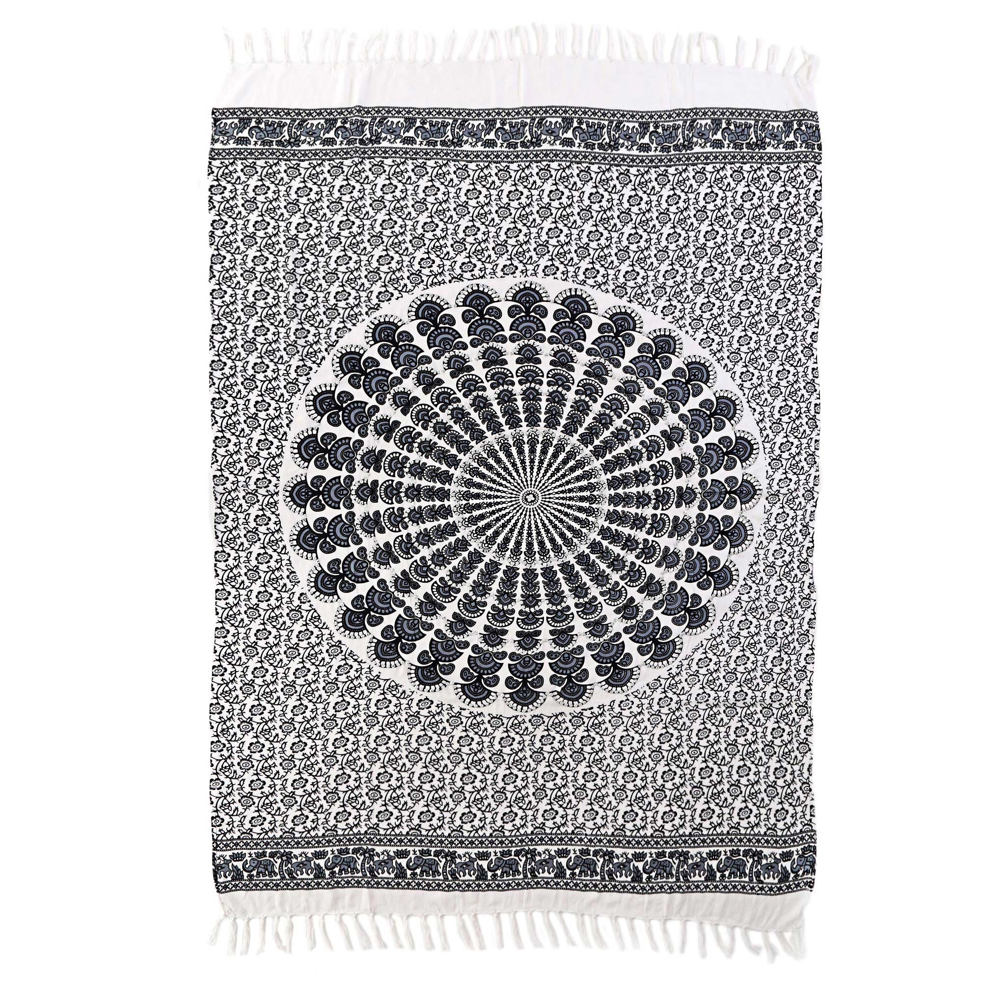 Premium Handmade Batik Sarong - Black & White Sun Design