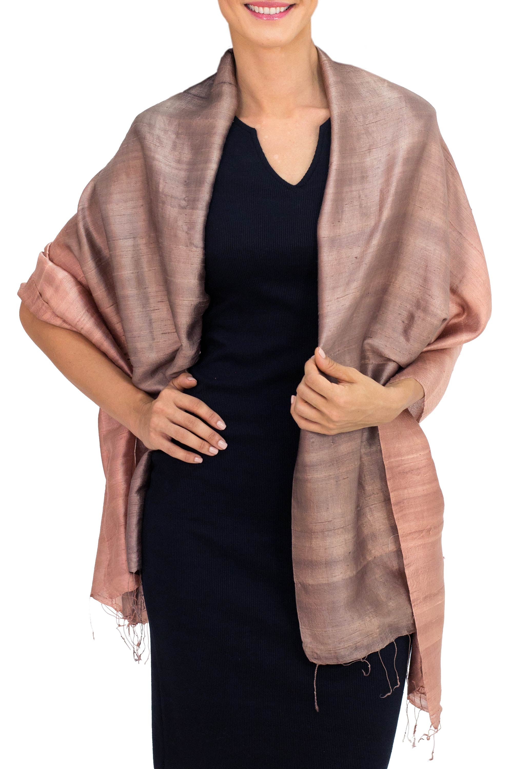 Premium Hand-Woven Silk Shawl in Shimmering Cinnamon Brown