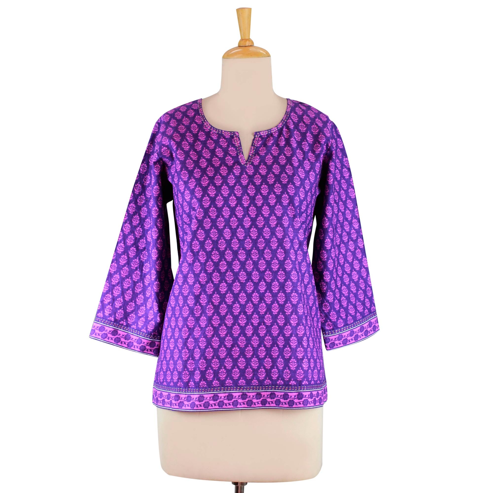 Premium Radiant Orchid Cotton Tunic - Handmade Fair Trade