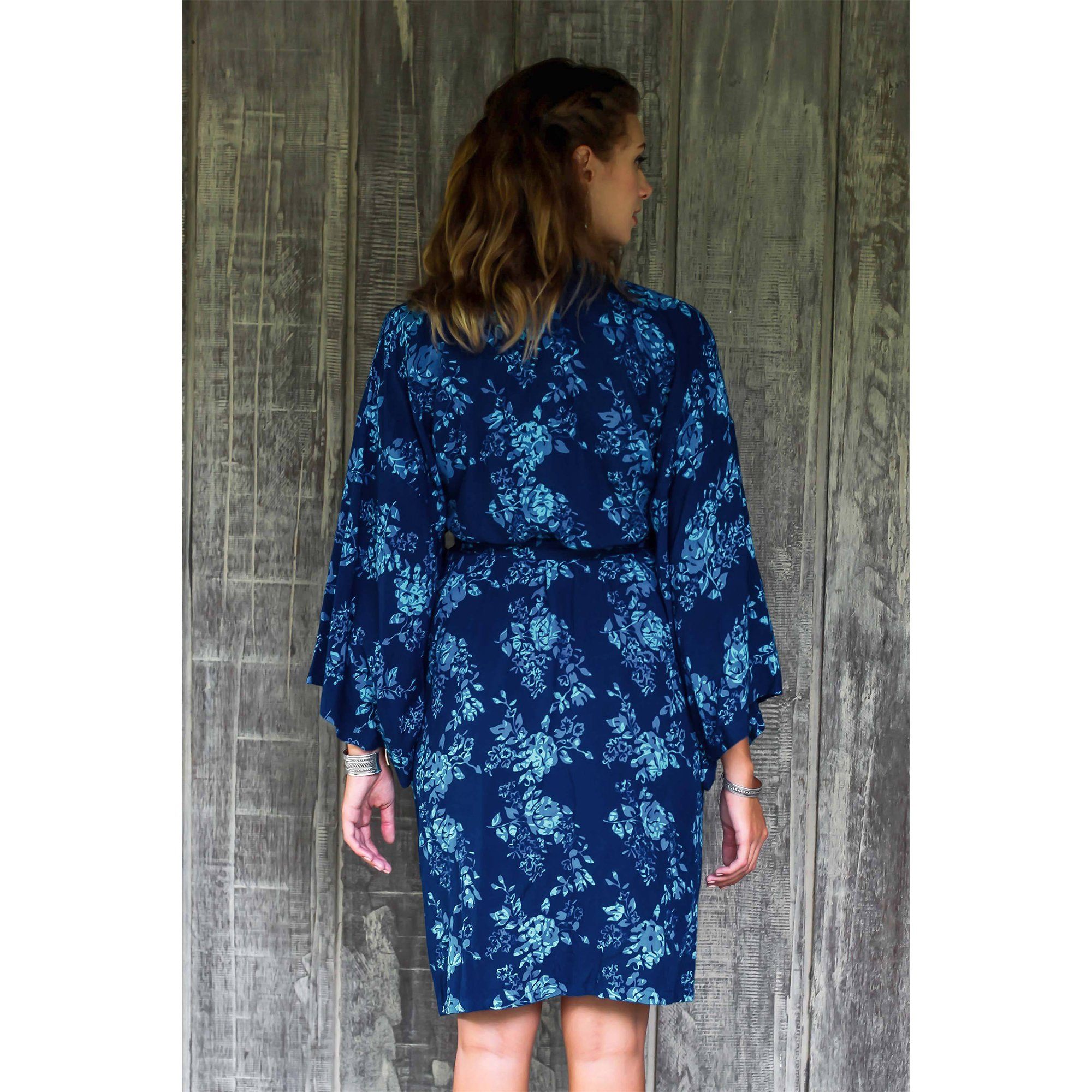 Premium Handcrafted Batik Kimono Robe - Midnight Blue