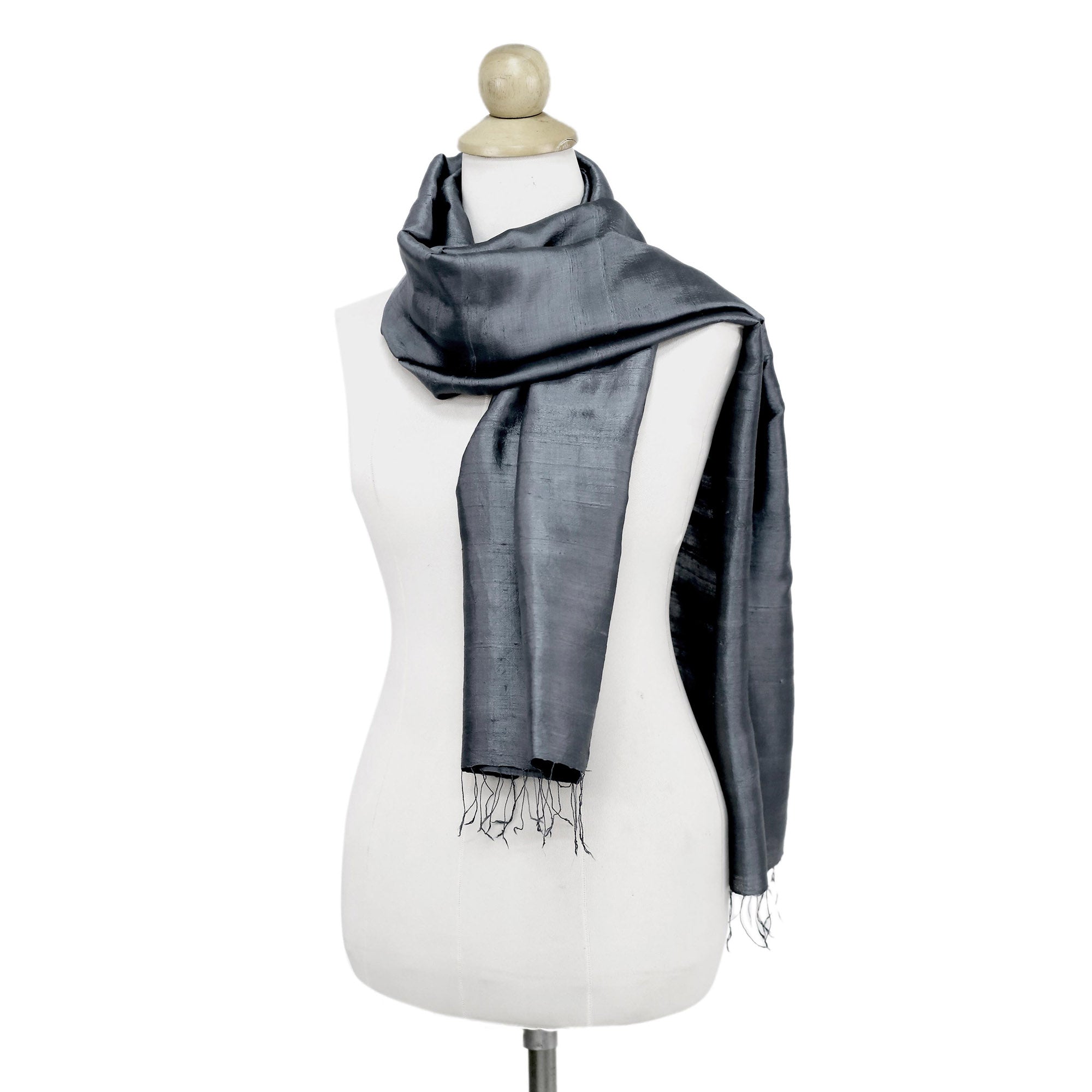 Premium Iron Grey Silk Scarf - Handwoven Luxury