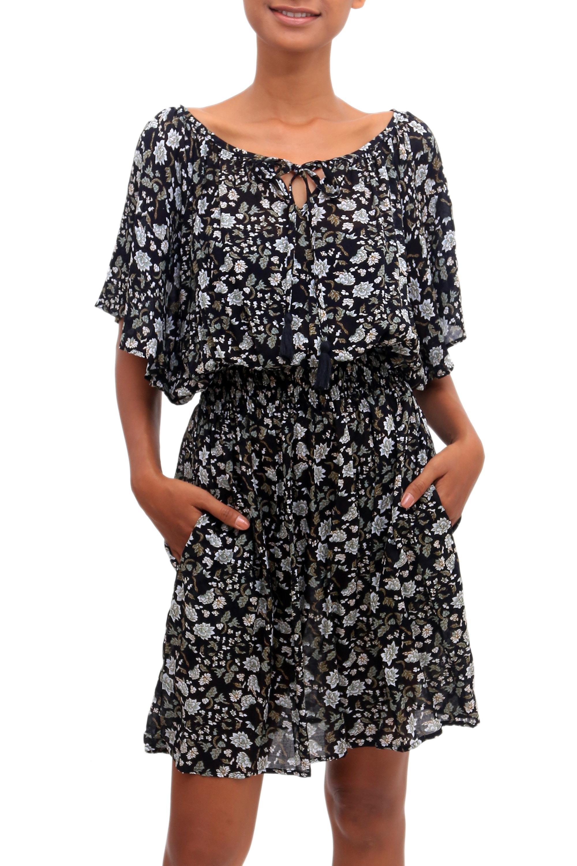 Premium Venus Flowers Floral Print Rayon Dress from Bali - Ultimate Summer Style