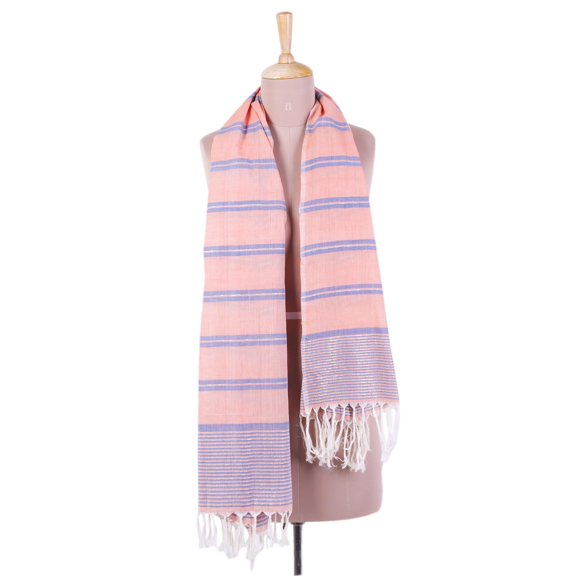 Premium Hand-Woven Melon & Blue Stripes Cotton Scarf – Ultimate Beach Style