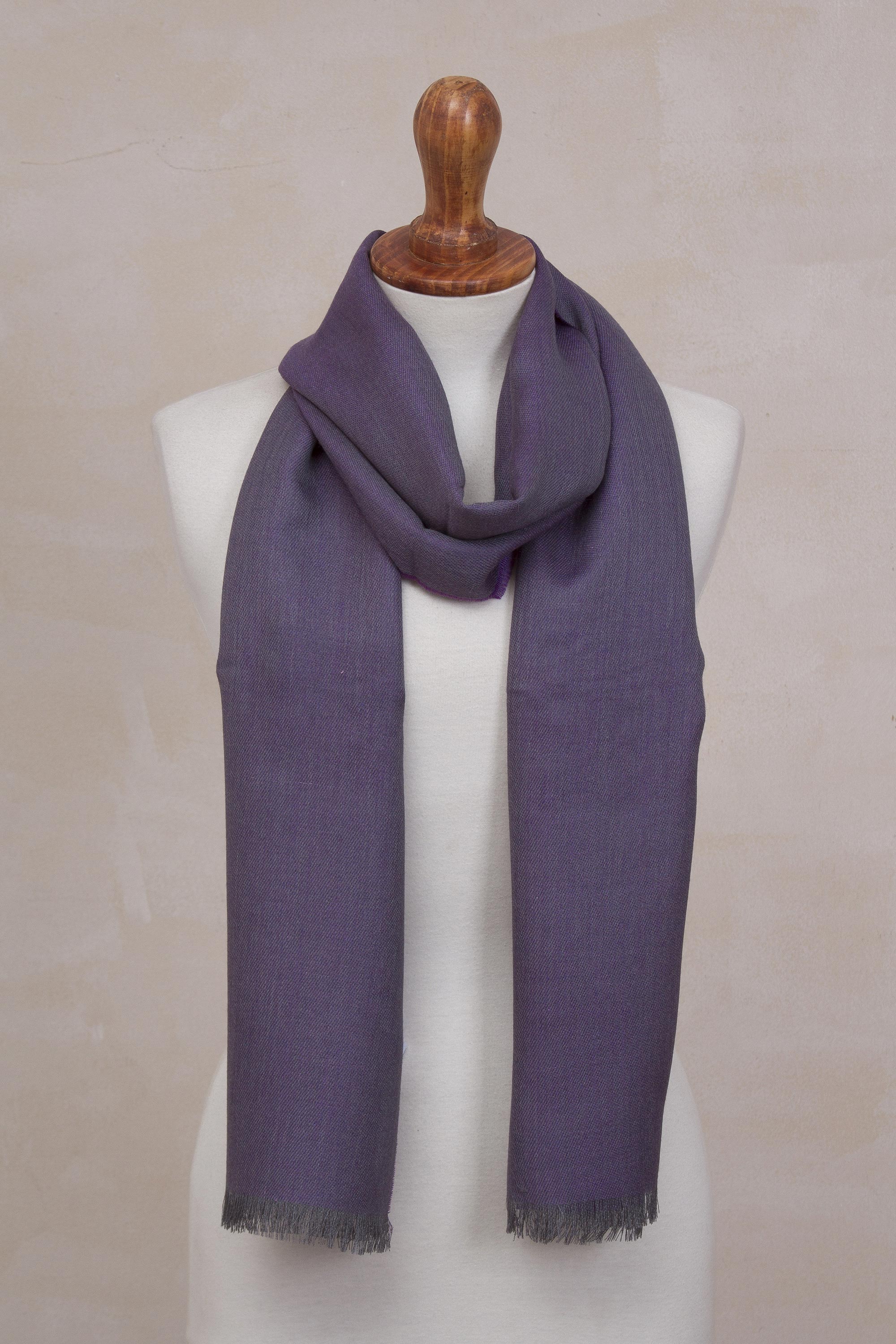 Premium Reversible Plum & Gunmetal Alpaca Silk Scarf