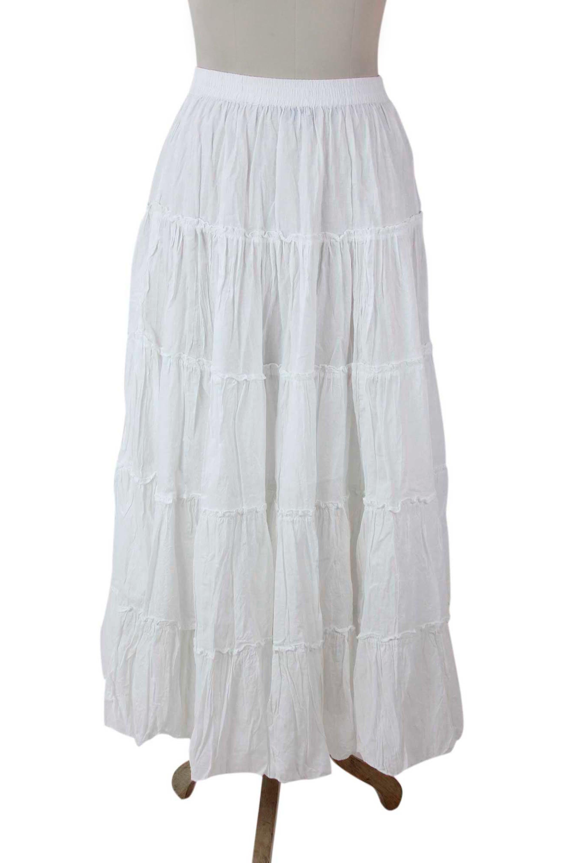 Premium Tiered Cotton Maxi Skirt - White Semi-Sheer Elegance