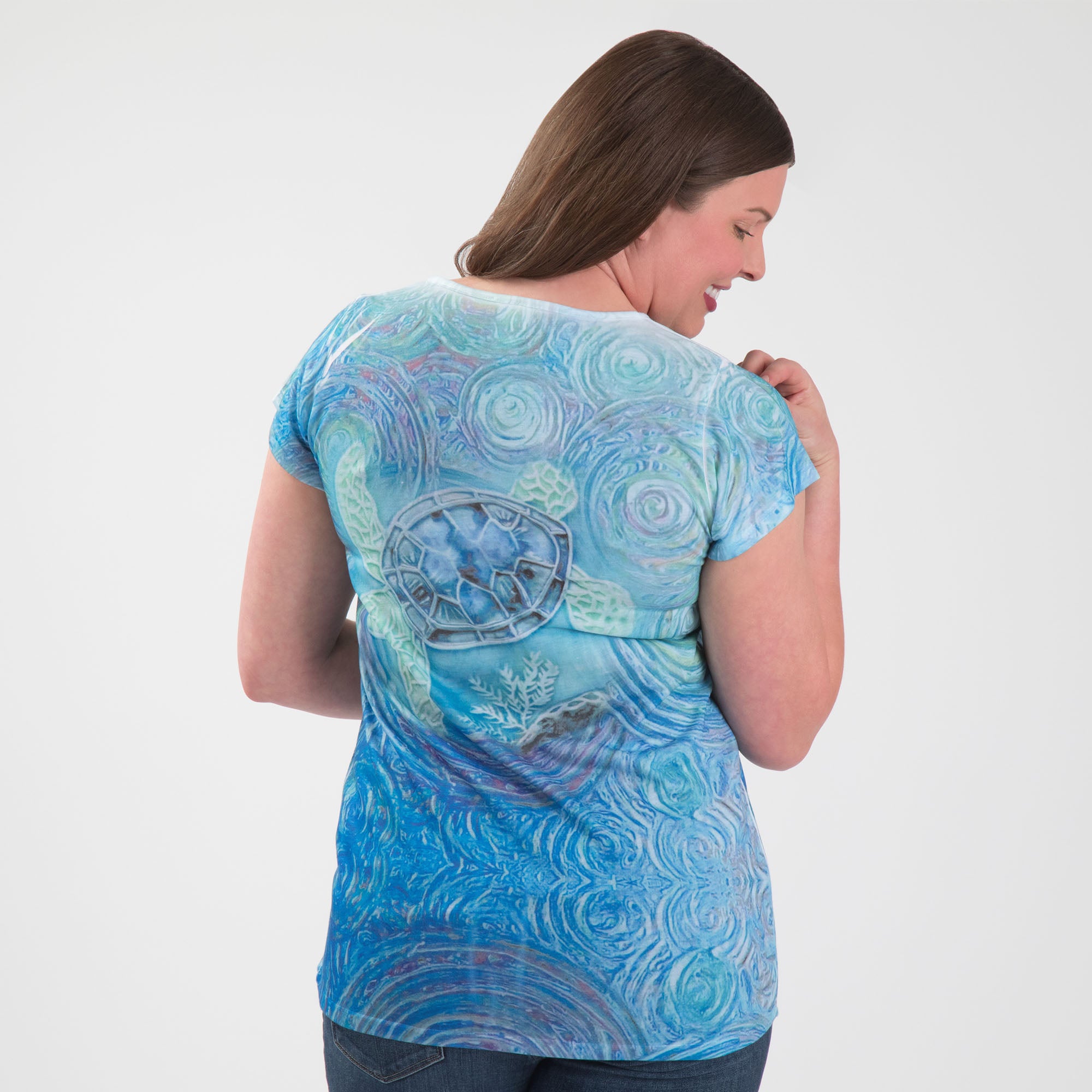 Premium Swirly Turtle Sublimation V-Neck Tee - Ultimate Comfort & Style