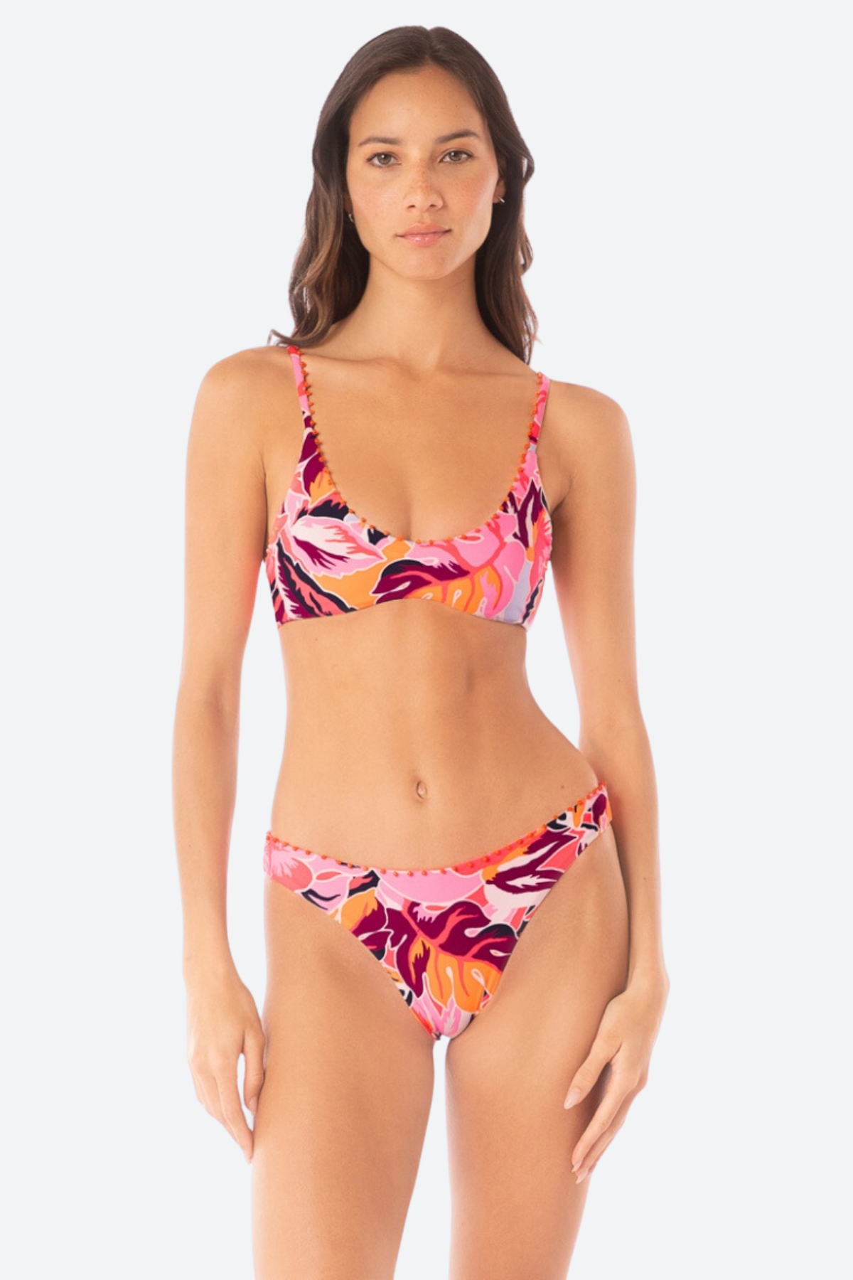 Maaji Coral Leafy Sublimity Premium Bikini Bottom - Pink Overflow