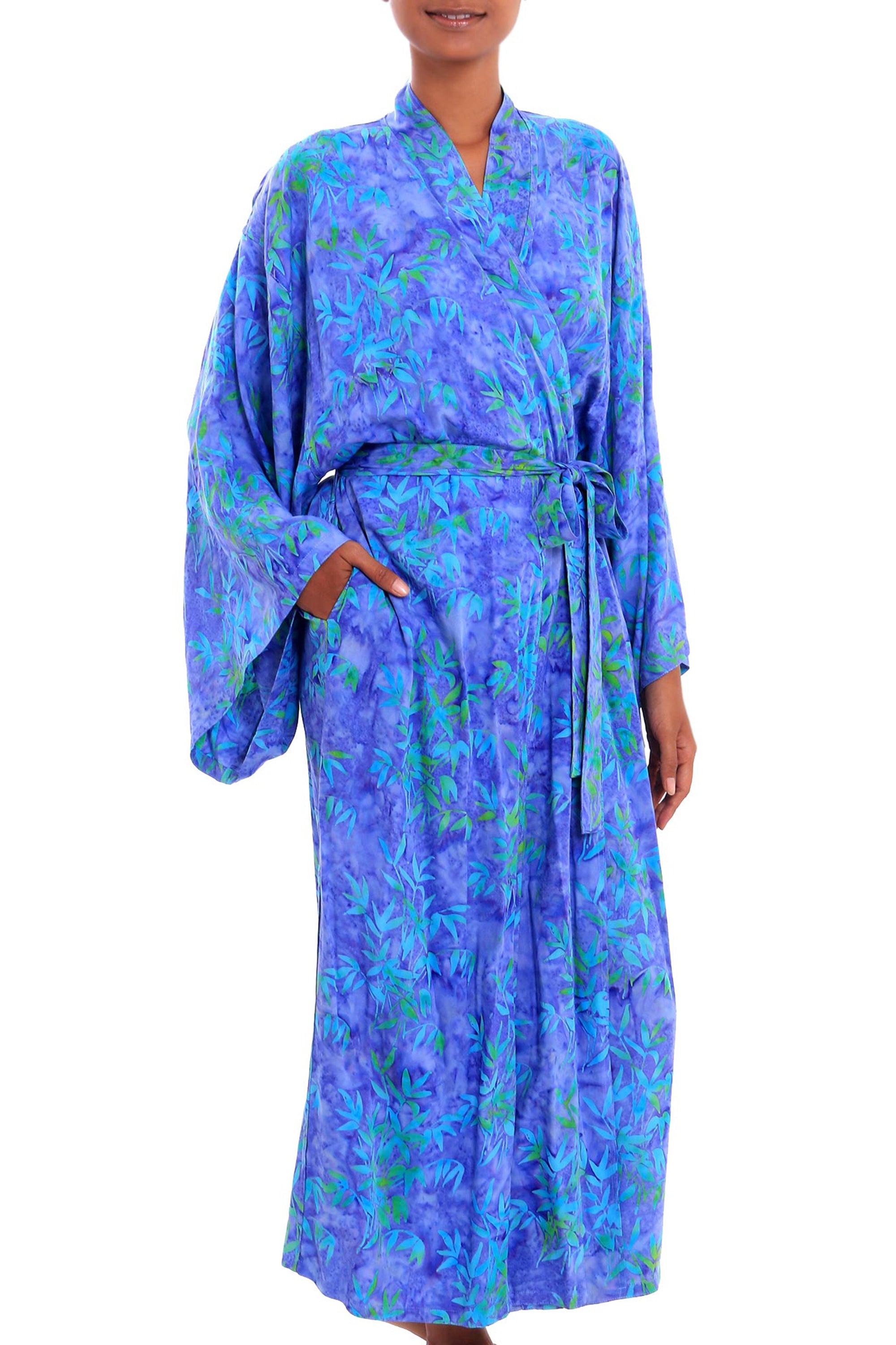 Premium Handcrafted Batik Rayon Robe with Belt - Mystical Grove Design