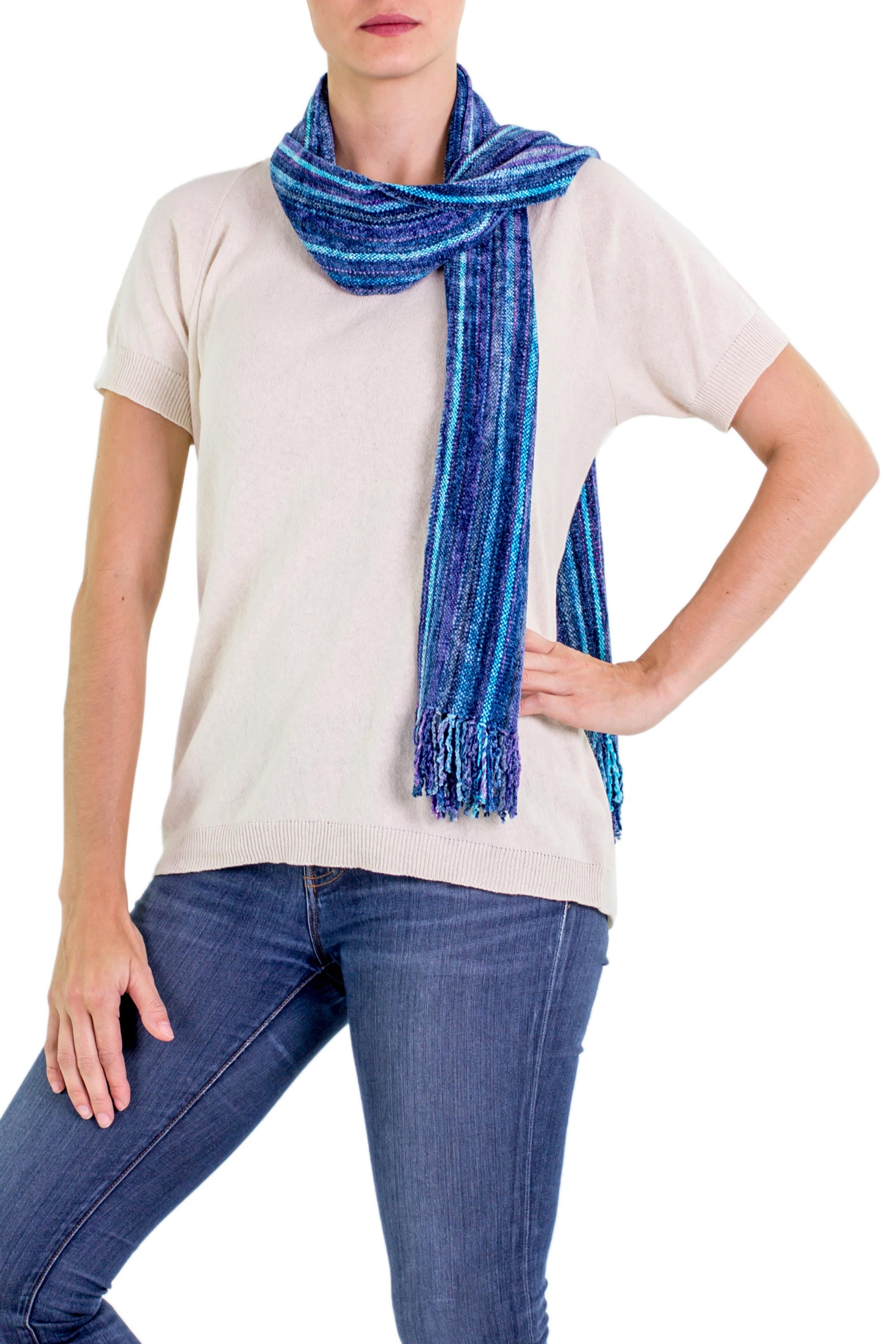 Premium Sapphire Traditions Blue Bamboo Chenille Scarf – Ultimate Comfort & Style