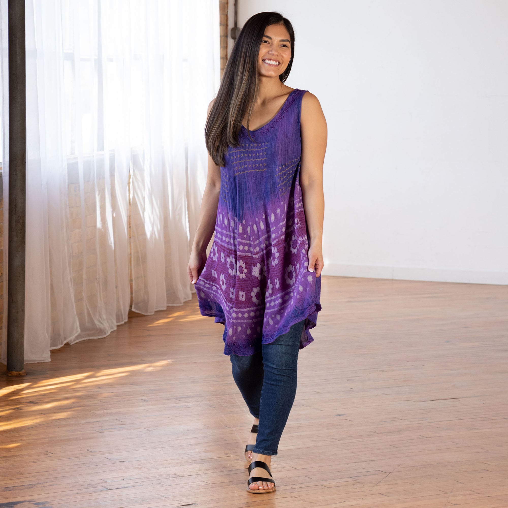 Premium Purple Haze Handcrafted Sleeveless Tunic – Relaxed Boho Style