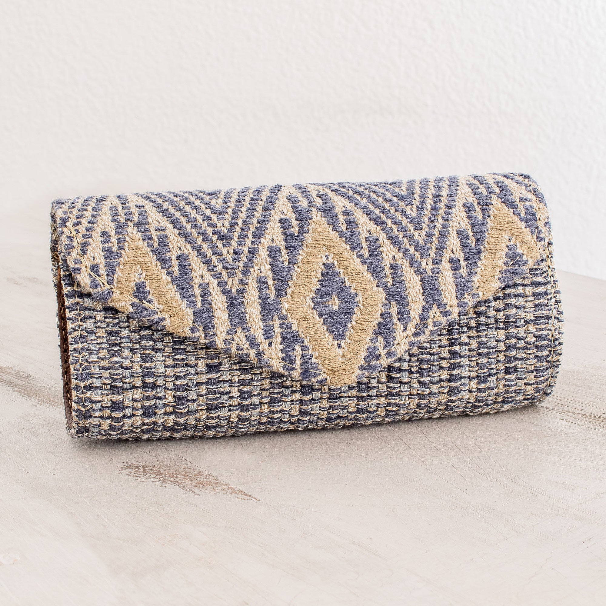 Premium Mayan Cosmos Handwoven Cotton Eyeglasses Case – Cadet Blue & Ivory