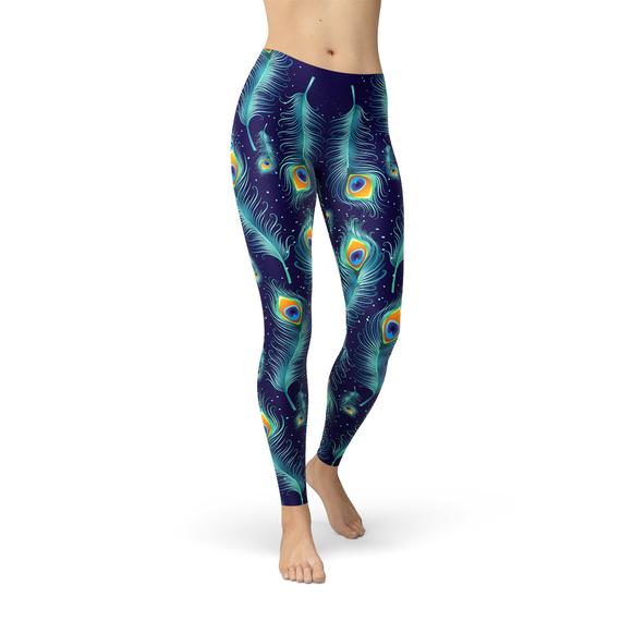 Premium Blue Peacock Feathers Active Leggings