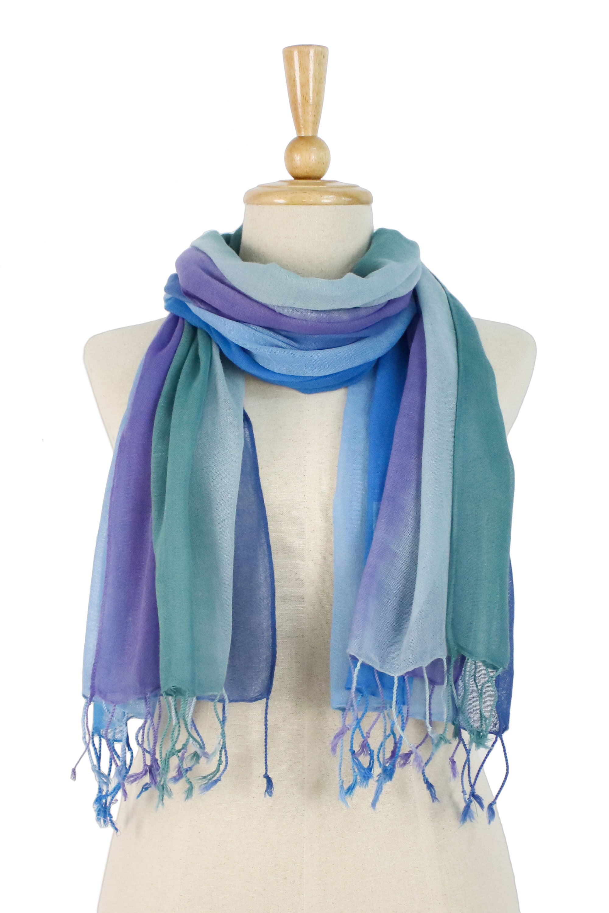 Premium Summer Morning Blue & Purple Cotton Scarves - Handcrafted Elegance