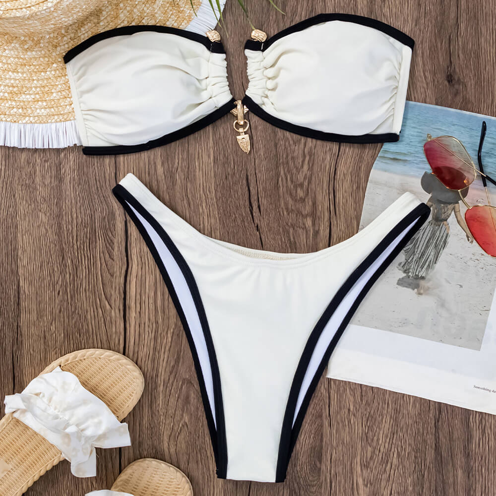 Ultimate Retro Contrast High-Cut Bandeau Bikini Set