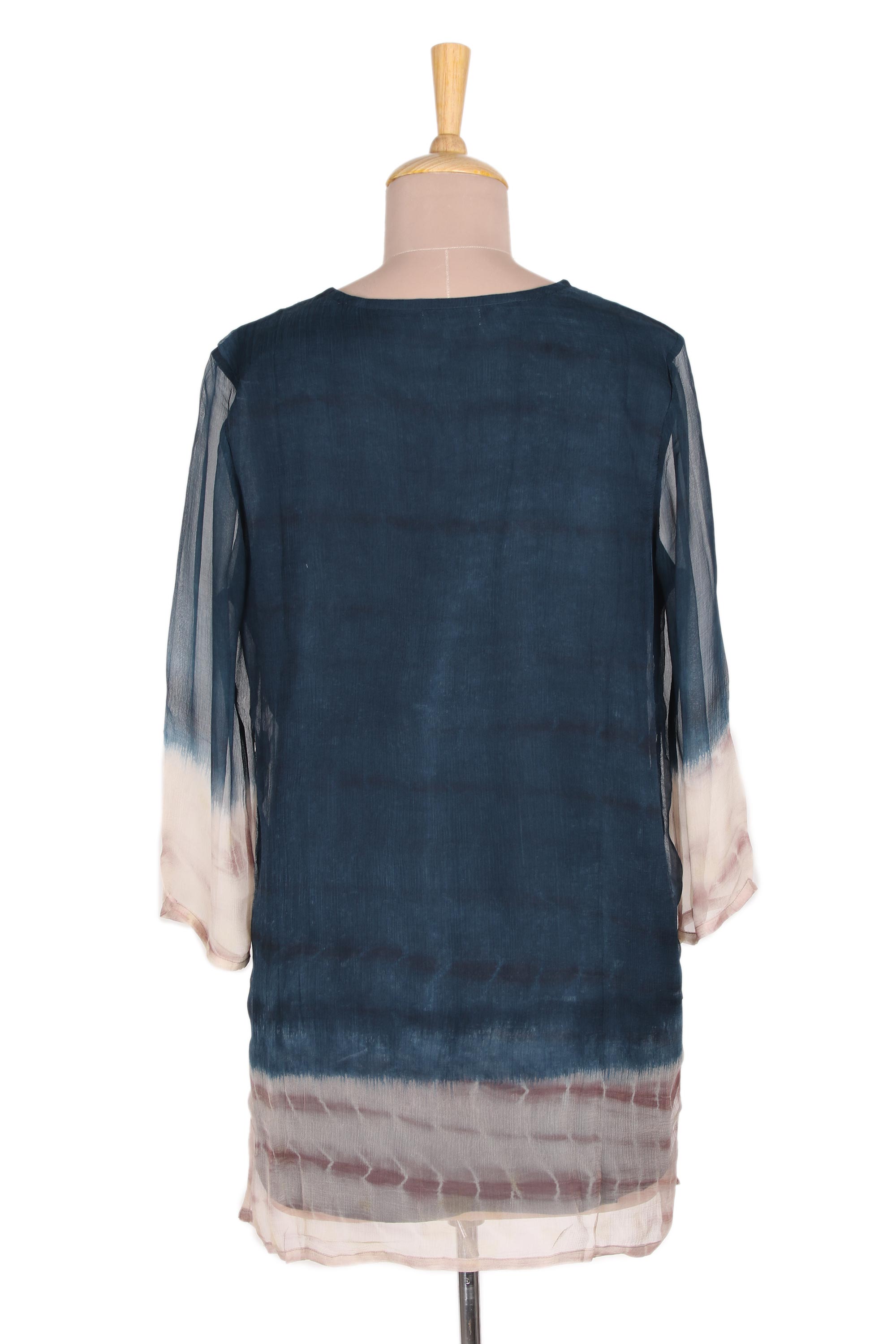 Premium Azure Tie-Dye Viscose Tunic - Handcrafted in India