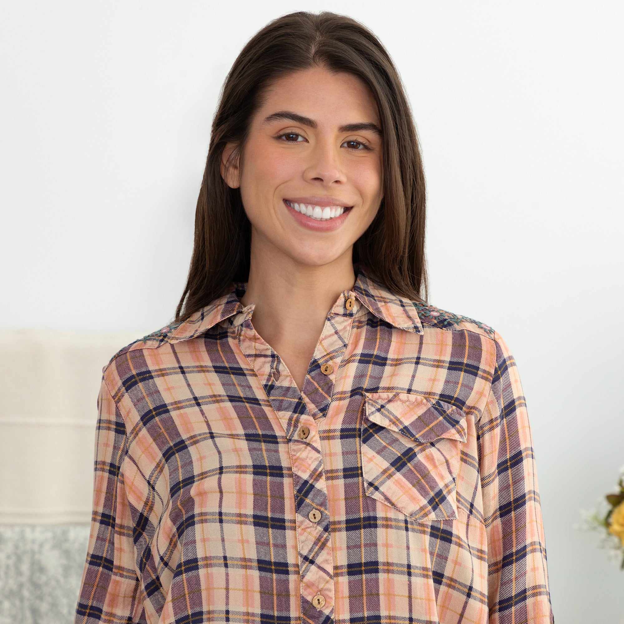 Premium Floral Embroidery Plaid Shirt – Ultimate Style Upgrade