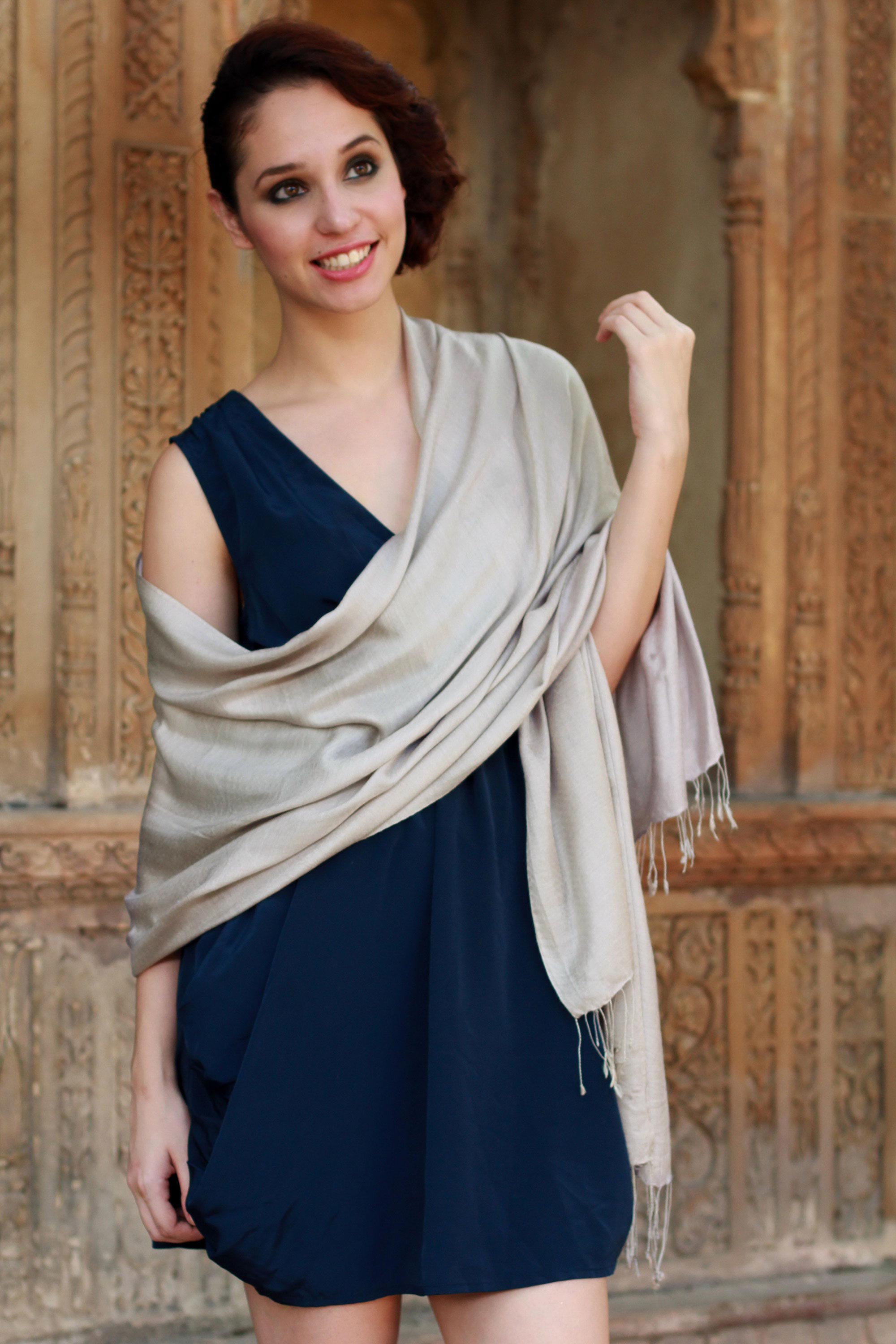 Premium Elegant Taupe Silk Shawl - Ultimate Luxury Wrap