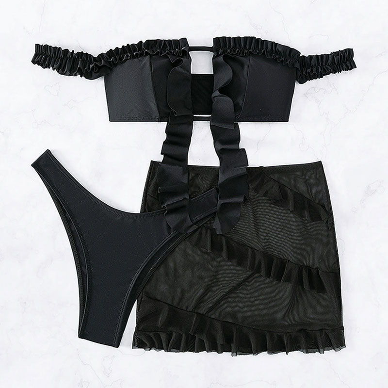 Ultimate Brazilian Ruffle Cutout Bikini Set - Off Shoulder Design