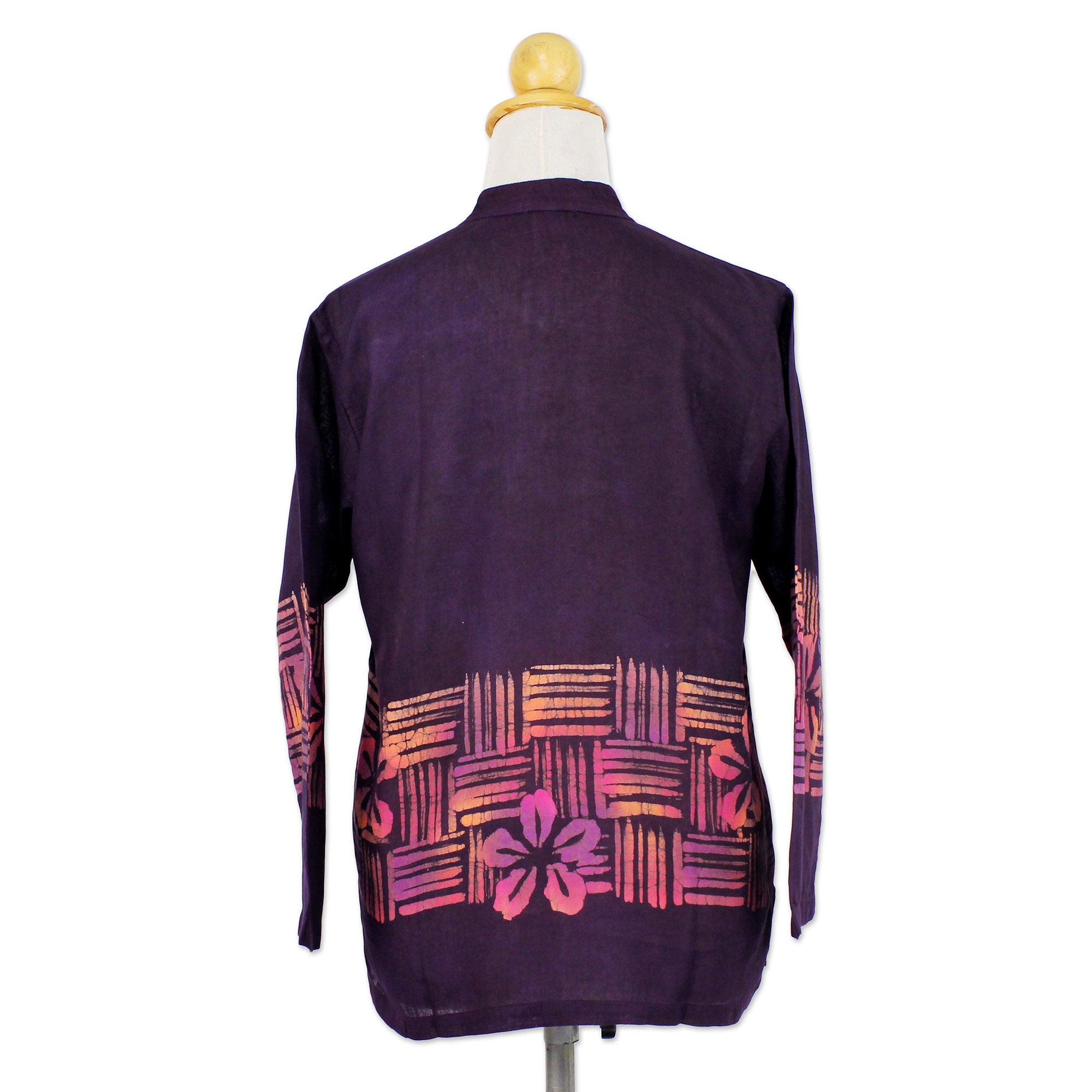 Premium Island Evenings Purple Cotton Batik Tunic - Handmade Elegance