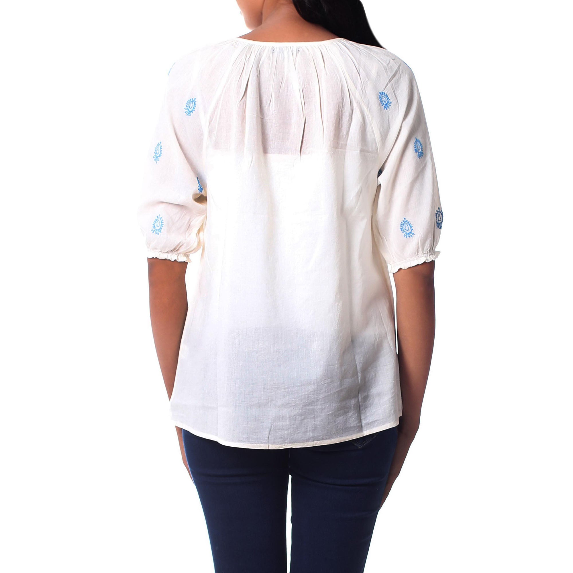 Premium Majestic Blue & White Cotton Elegance Top