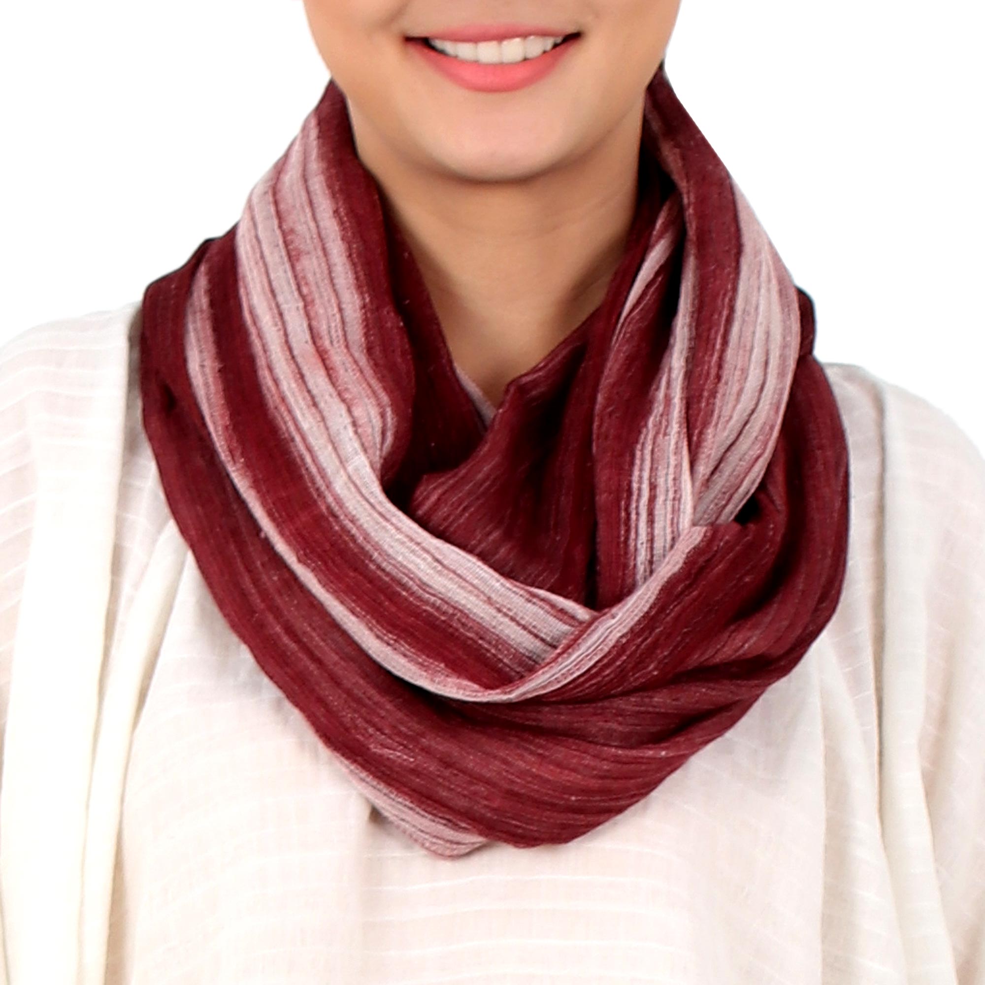 Premium Burgundy Horizon Handwoven Infinity Scarf - 100% Cotton from Thailand