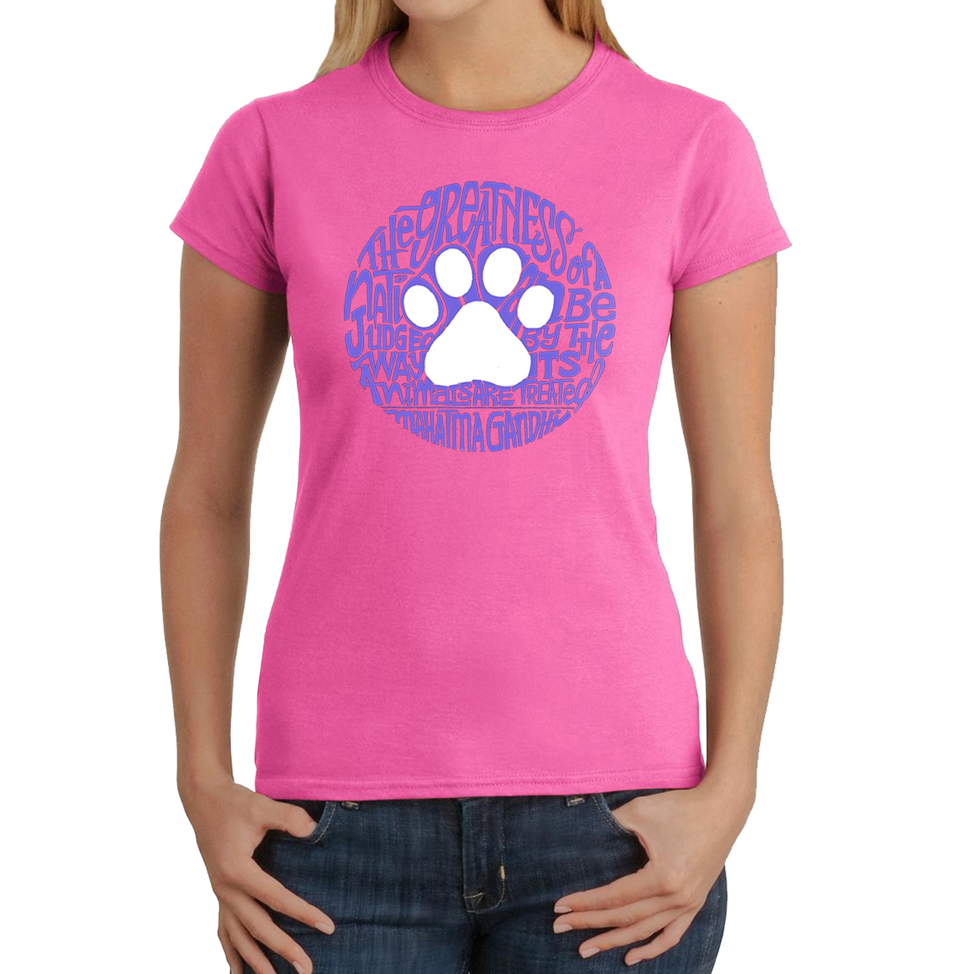 Premium Women's Quote T-Shirt: Gandhi's Animal Compassion Design