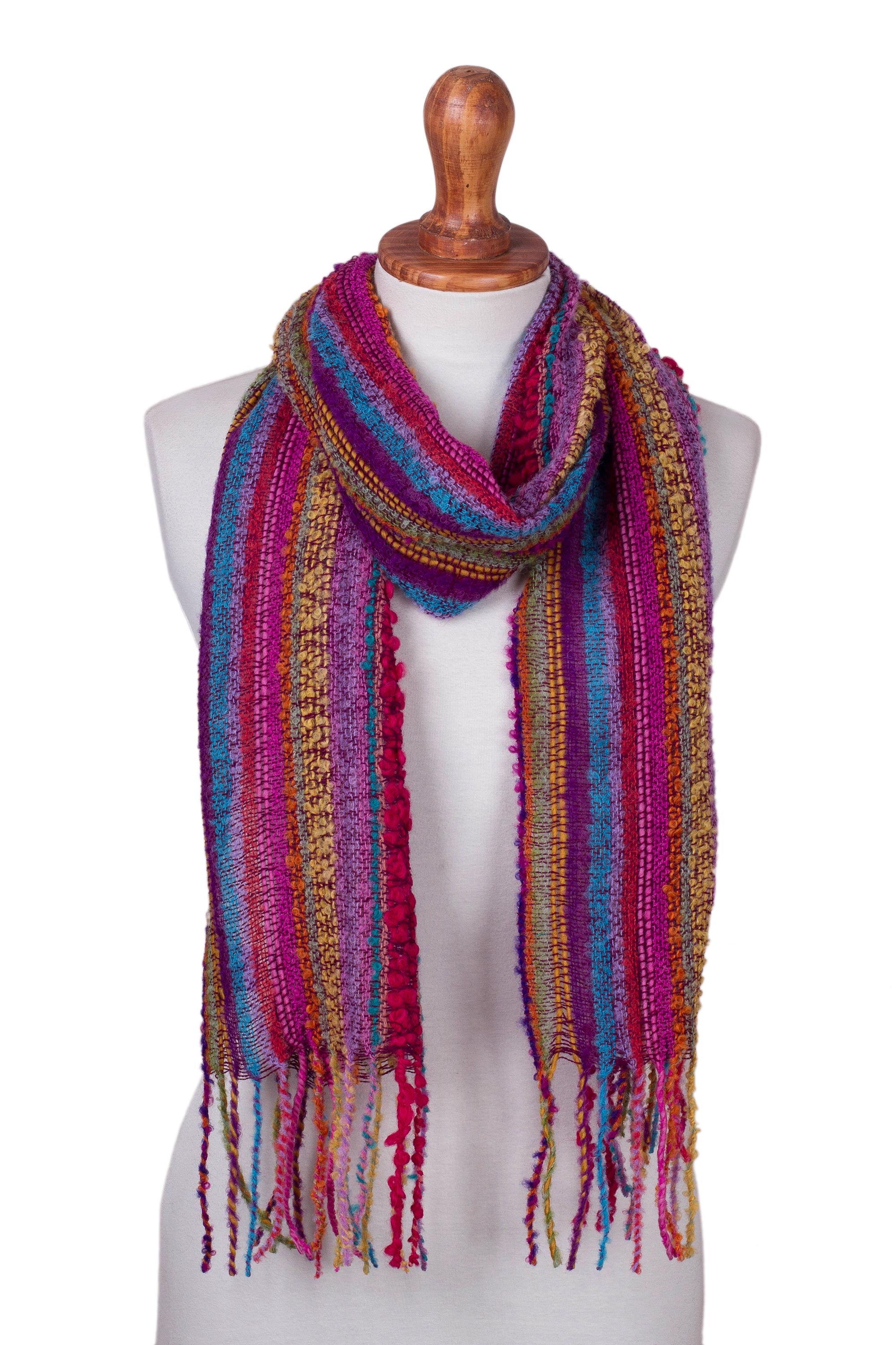 Premium Hand-Woven Baby Alpaca Striped Scarf - Bold & Colorful