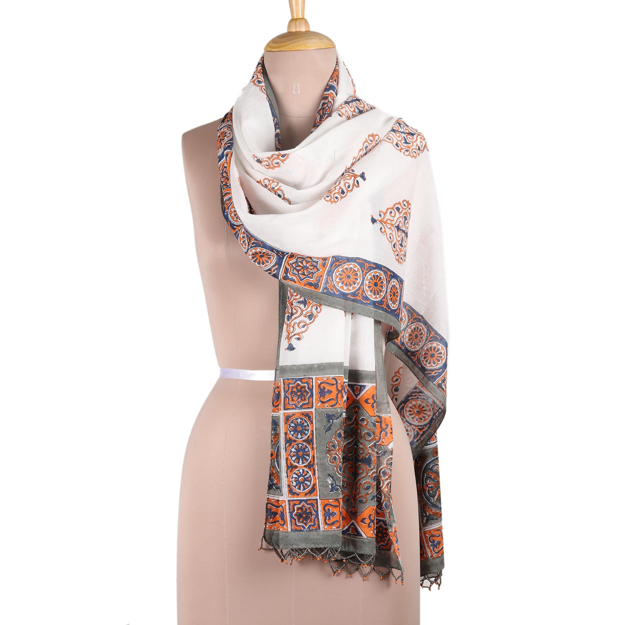 Premium Mughal Glory Handcrafted Cotton Shawl – Artisan Block-Printed Design