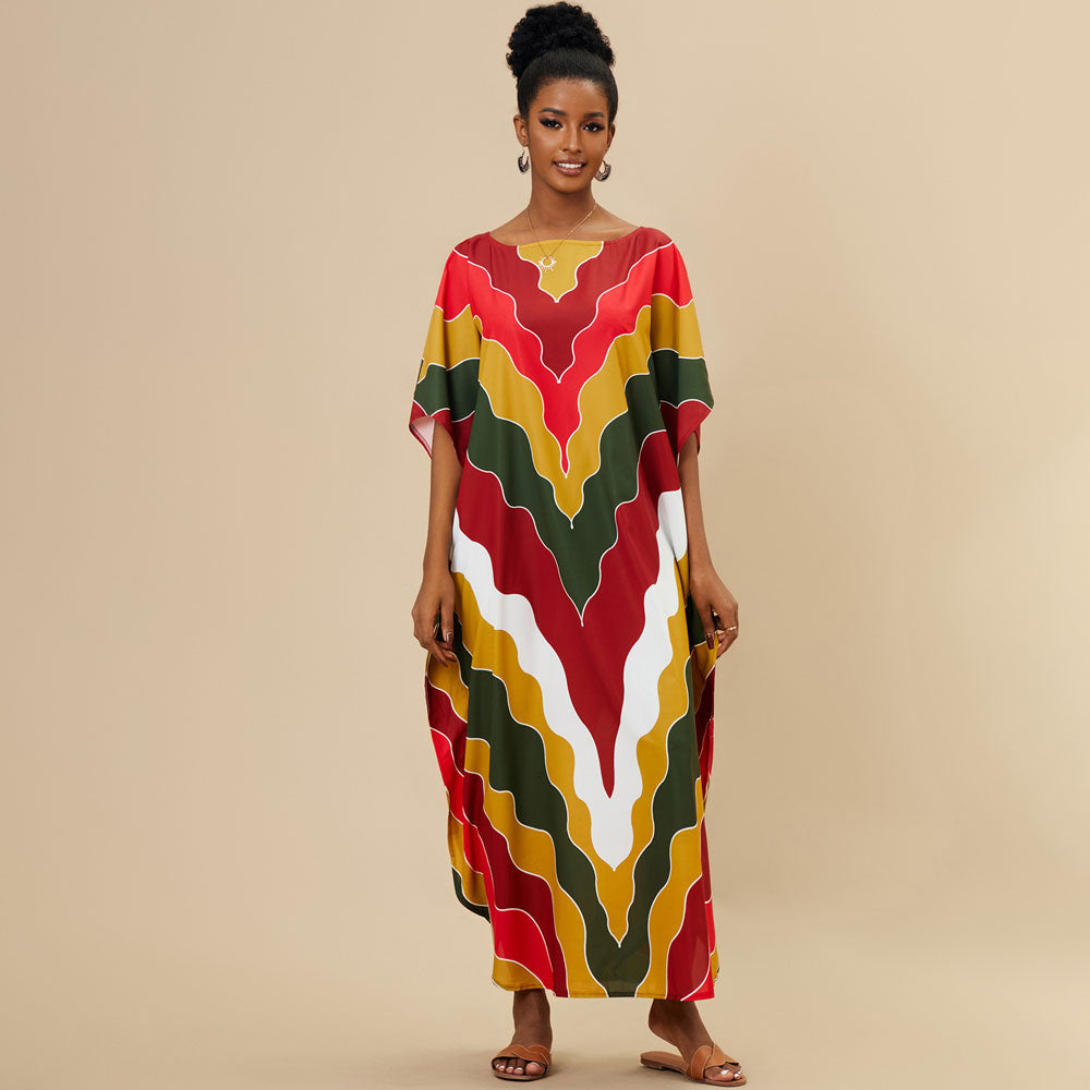 Premium Rainbow Chevron Maxi Dress | Ultimate Brazilian Caftan Cover Up