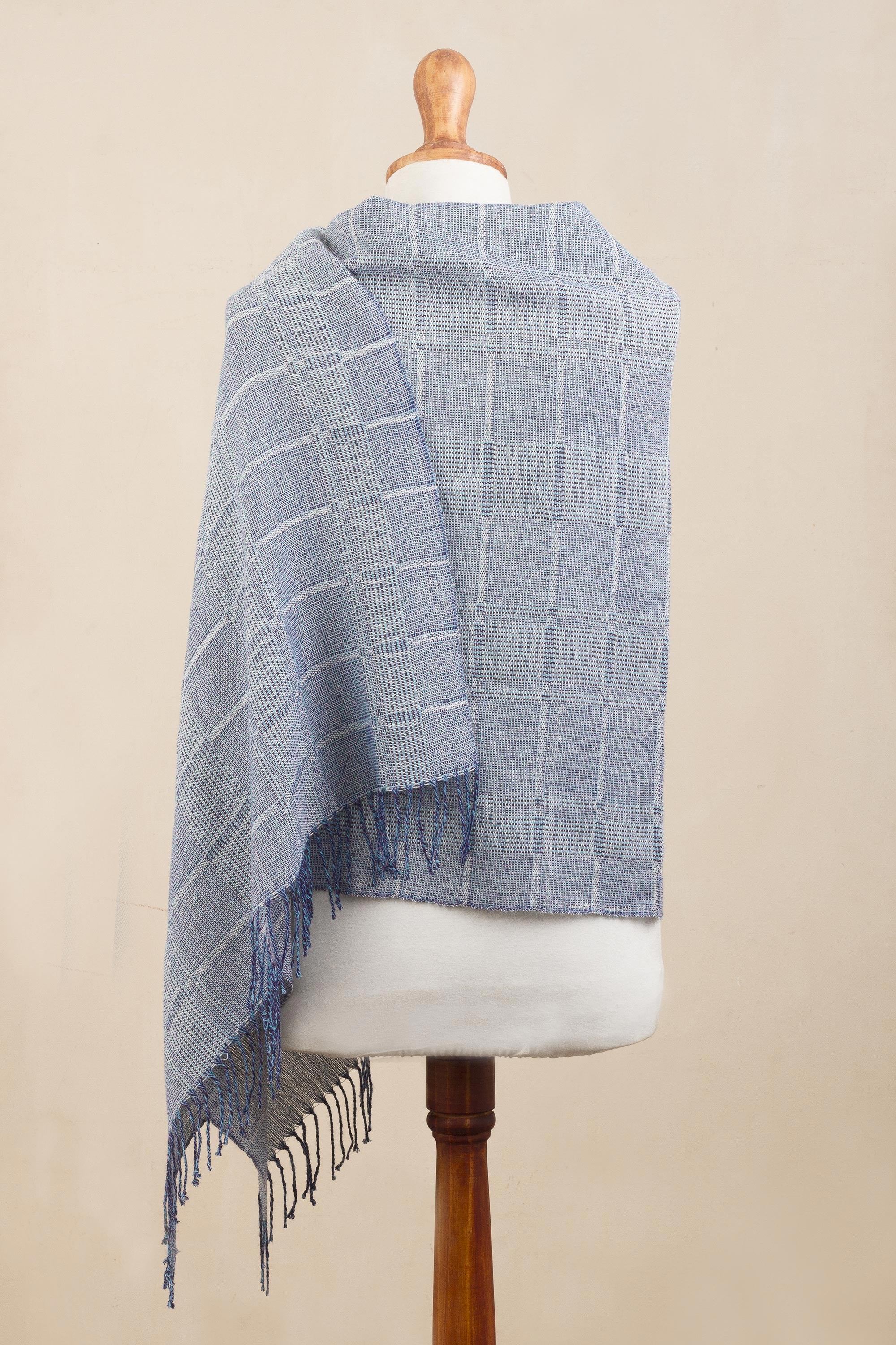 Premium Whispering Blue Handwoven Baby Alpaca Shawl - Ultimate Comfort & Style