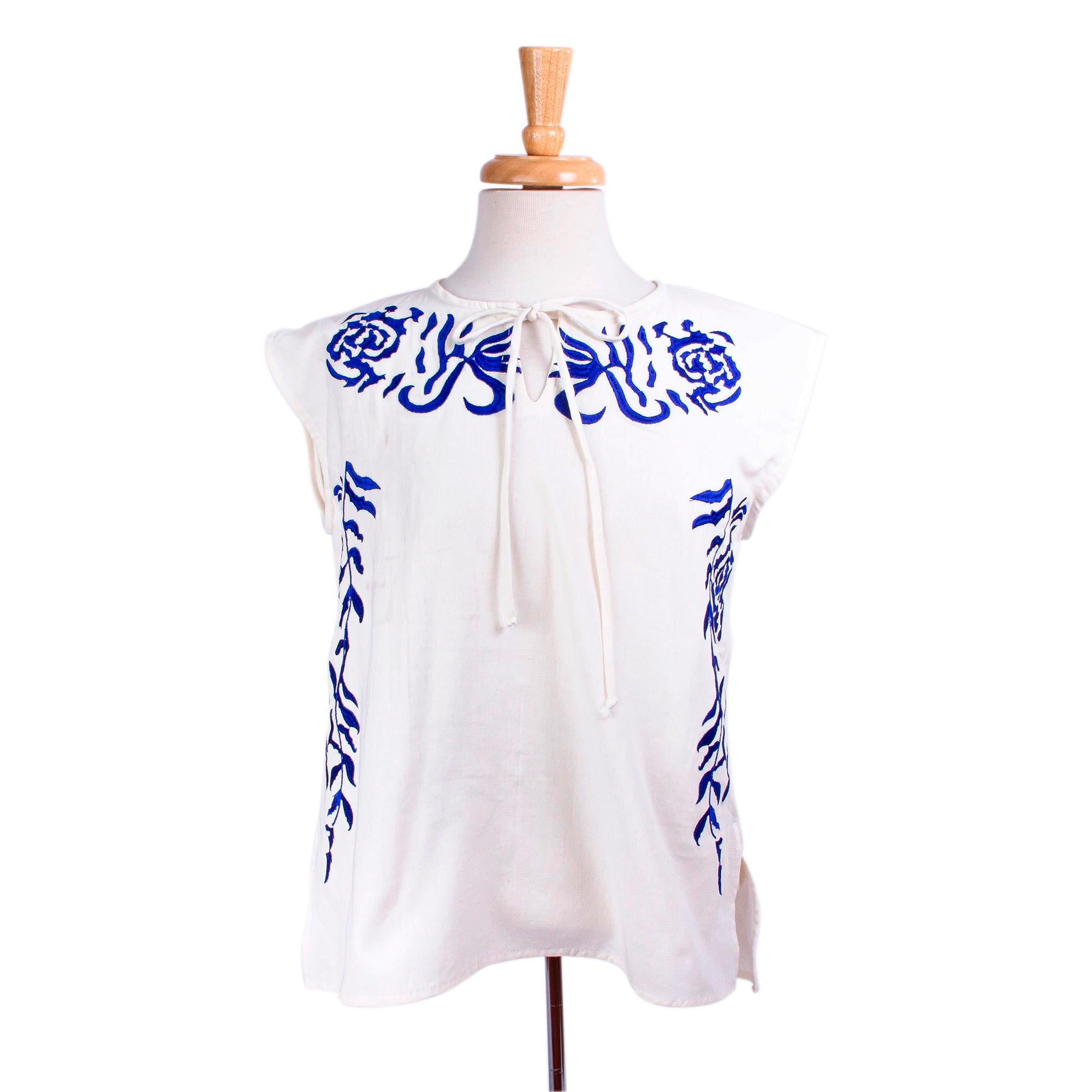 Premium Chapala Blue Embroidered Blouse - Handcrafted Mexican Artistry