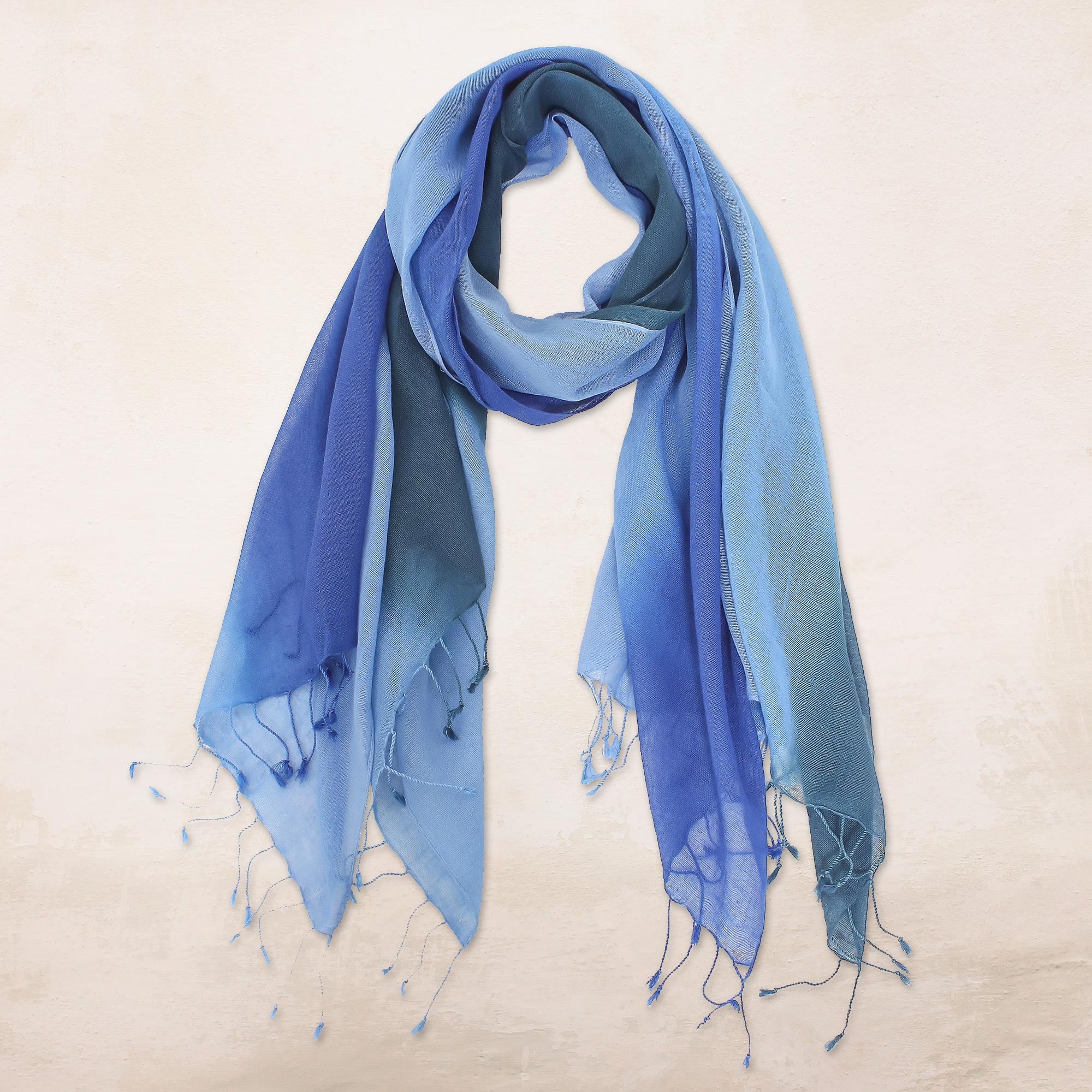 Premium Handwoven Cotton Wrap Scarves – Blue Ombre Duo from Thailand