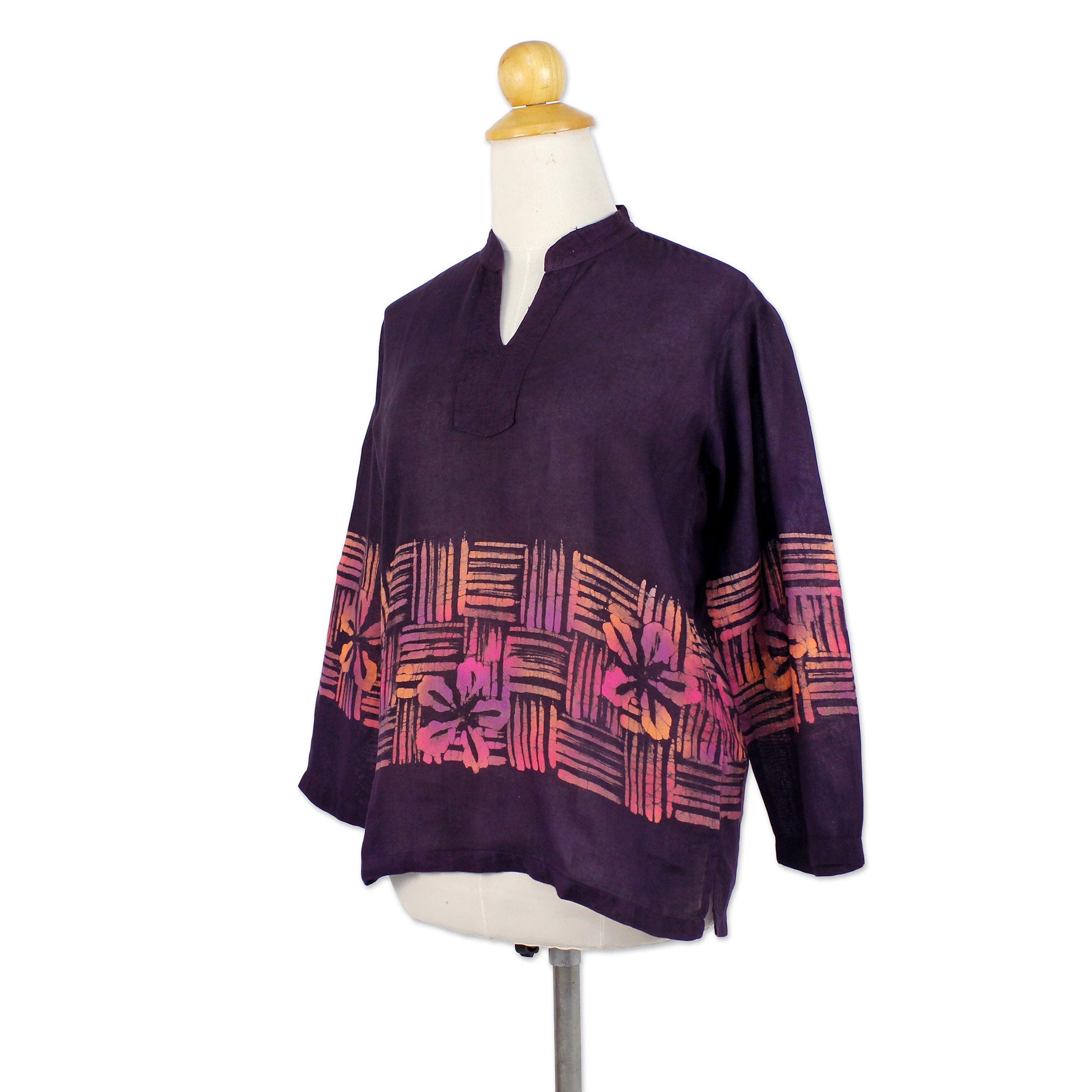 Premium Island Evenings Purple Cotton Batik Tunic - Handmade Elegance