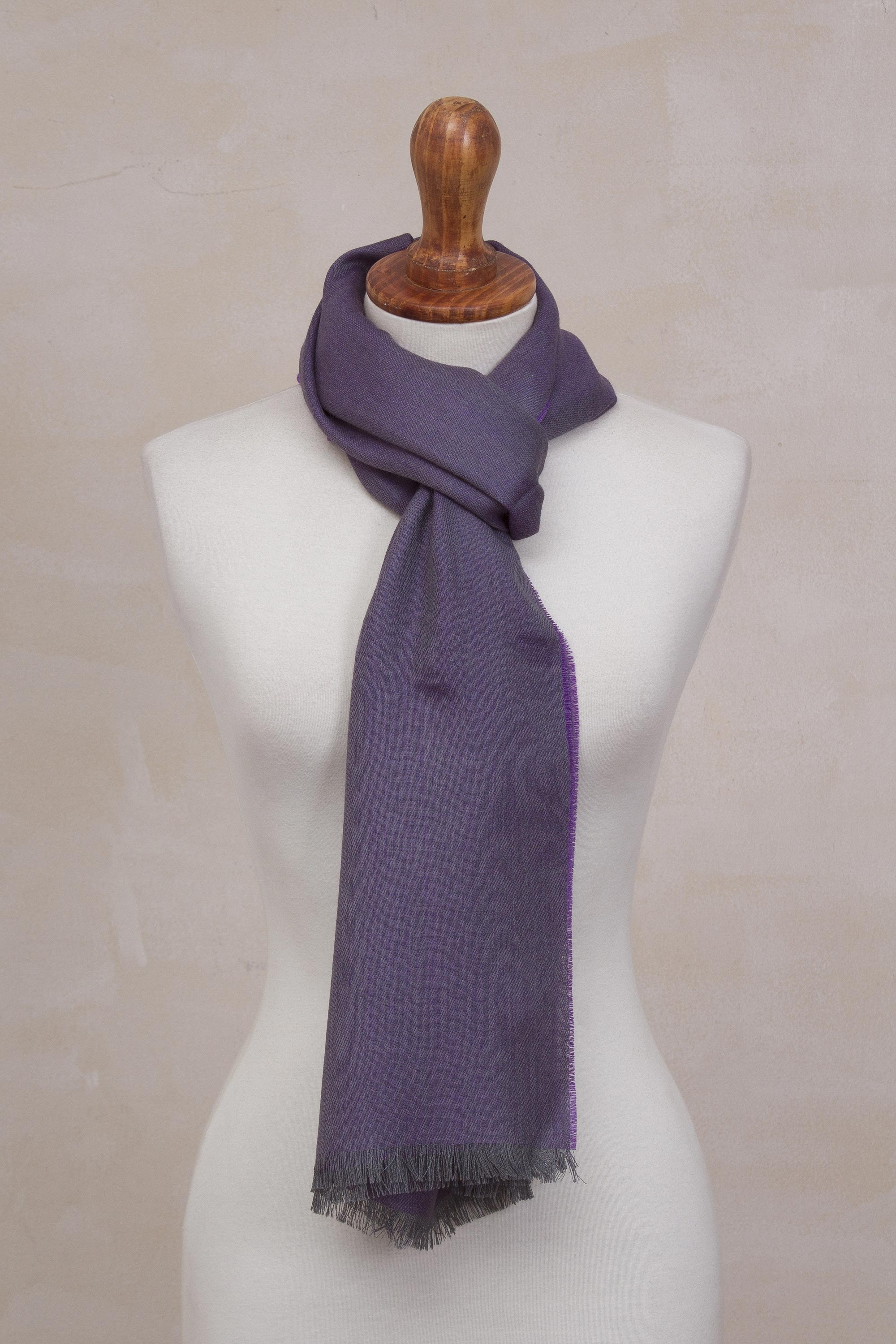 Premium Reversible Plum & Gunmetal Alpaca Silk Scarf