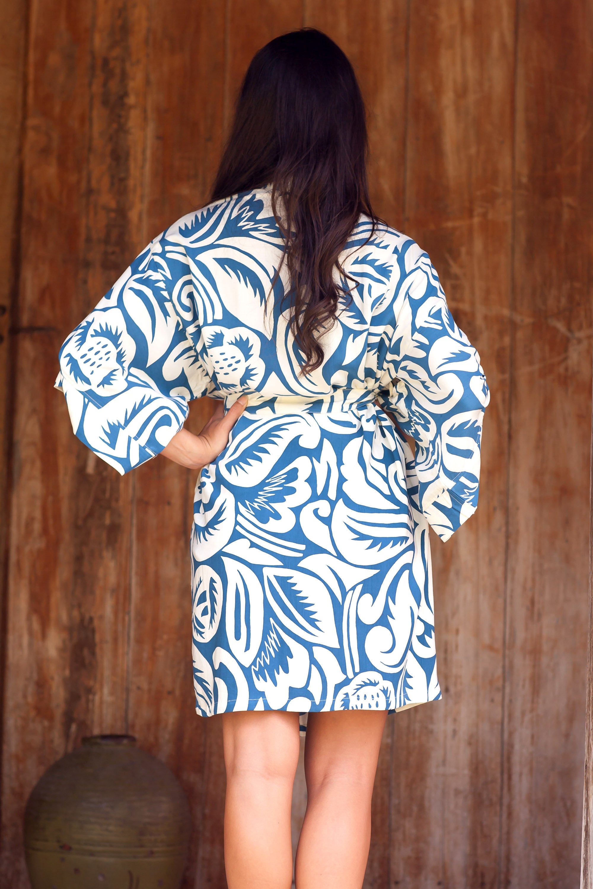 Premium Blue Floral Tropical Rayon Robe for Women – Ultimate Comfort & Style