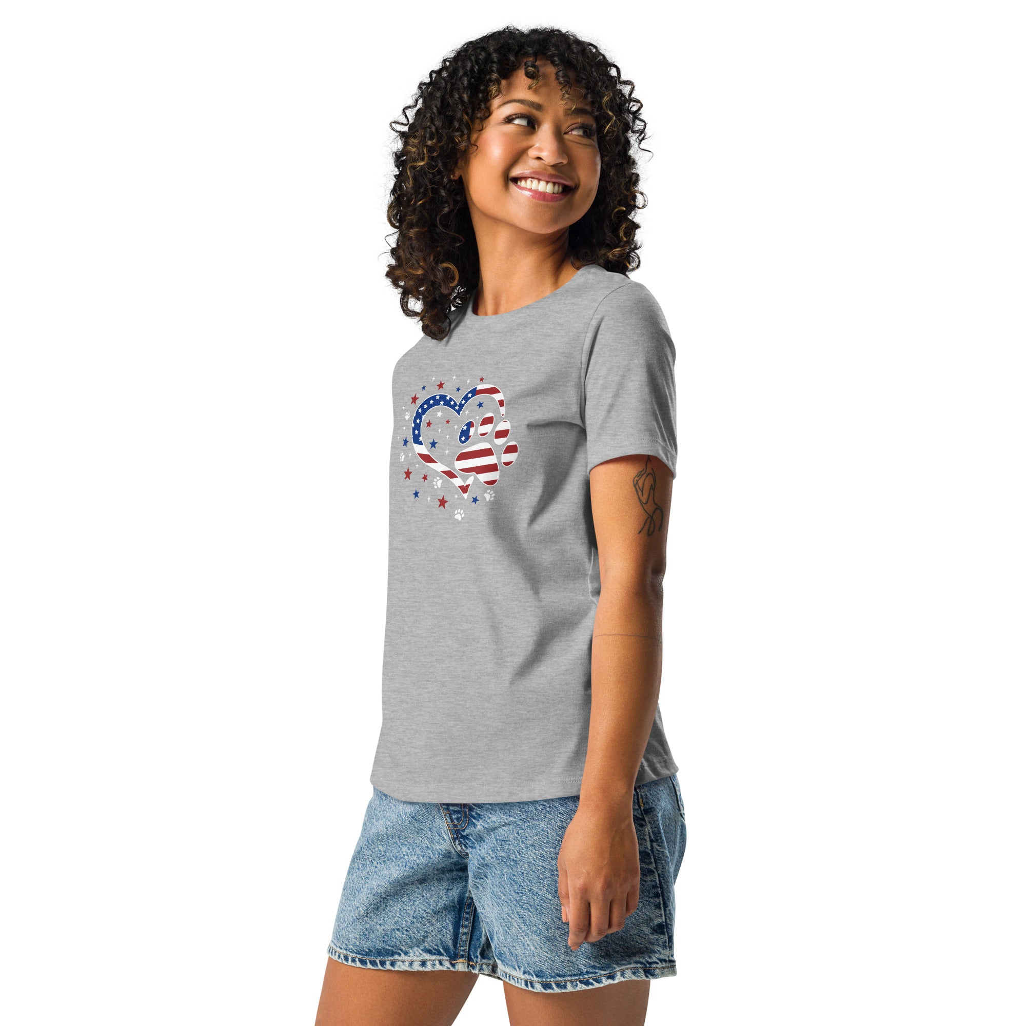 Premium Star Spangled Paw Print Love Women's Relaxed Tee