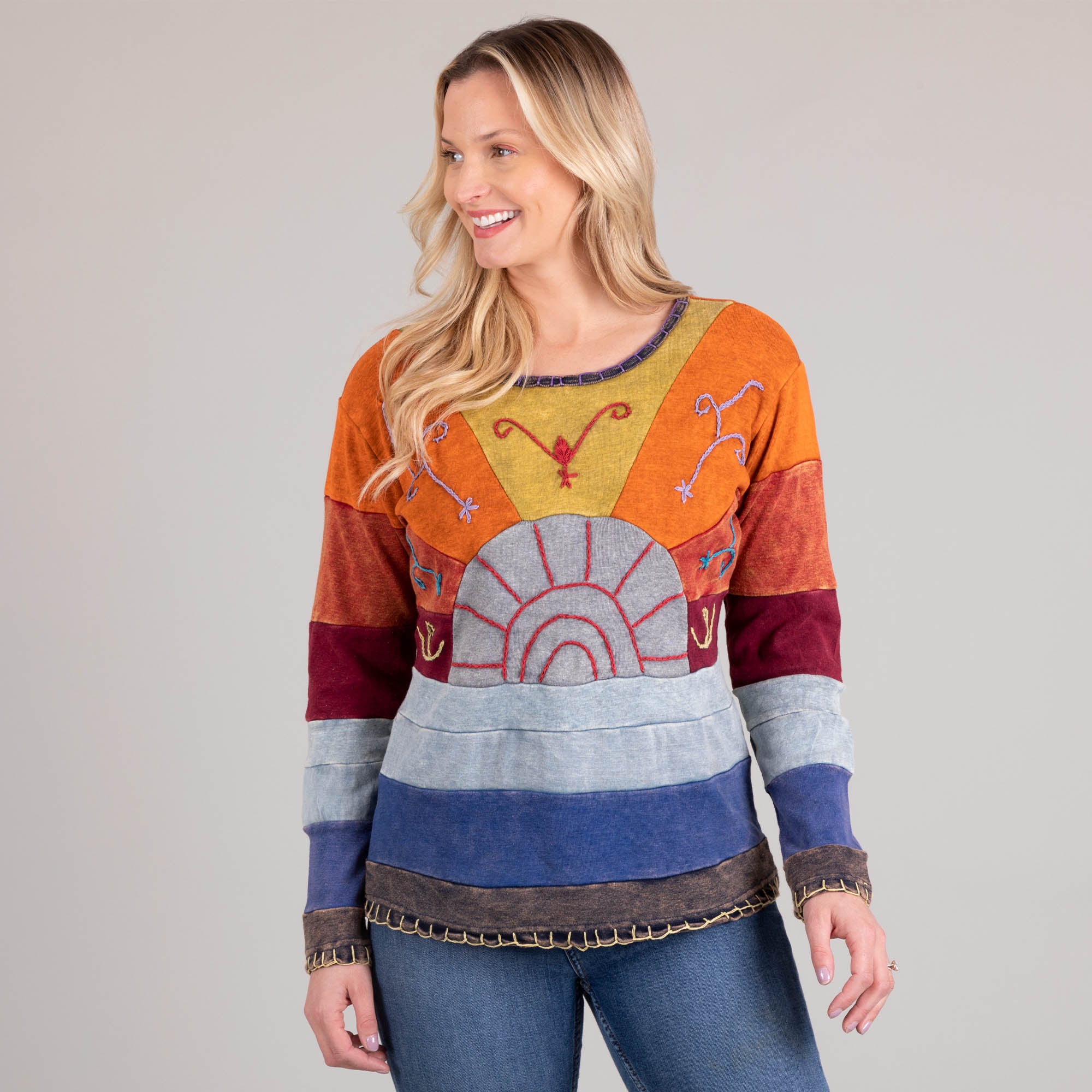 Premium Sunrise Artisan Embroidered Cotton Top